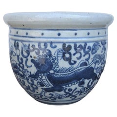 Contemporary Ceramic Chinoiserie Cachepot with Foodog Motif