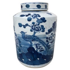 Contemporary Ceramic Chinoiserie Tea Jar with Bird Motif