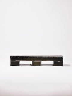 Mesa de centro moderna de cerámica contemporánea Banco de gres esmaltado Negro Azul