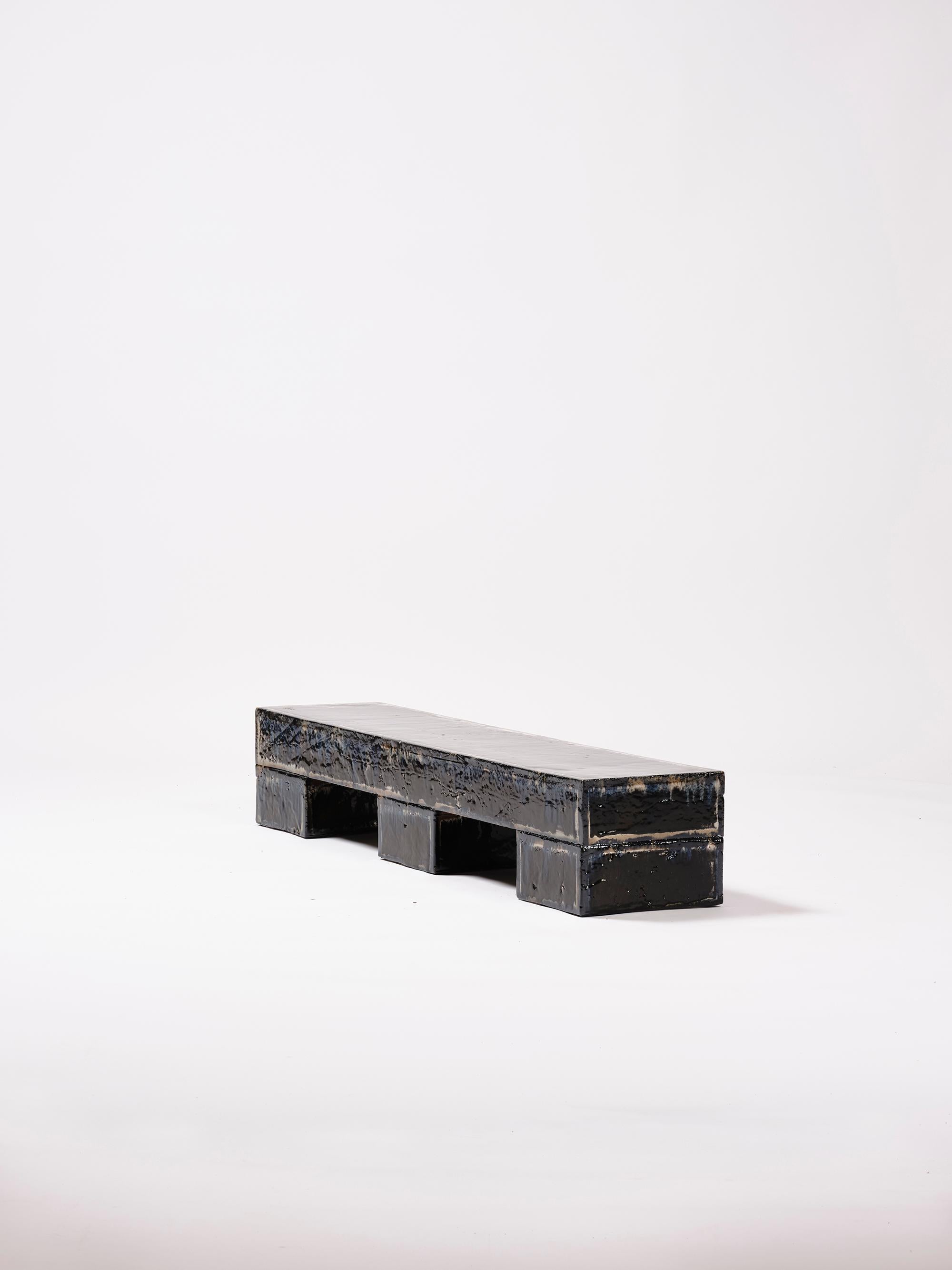 Contemporary Ceramic modern Coffeetable Bench Glazed Stoneware Black Blue In New Condition For Sale In Rubi, Catalunya