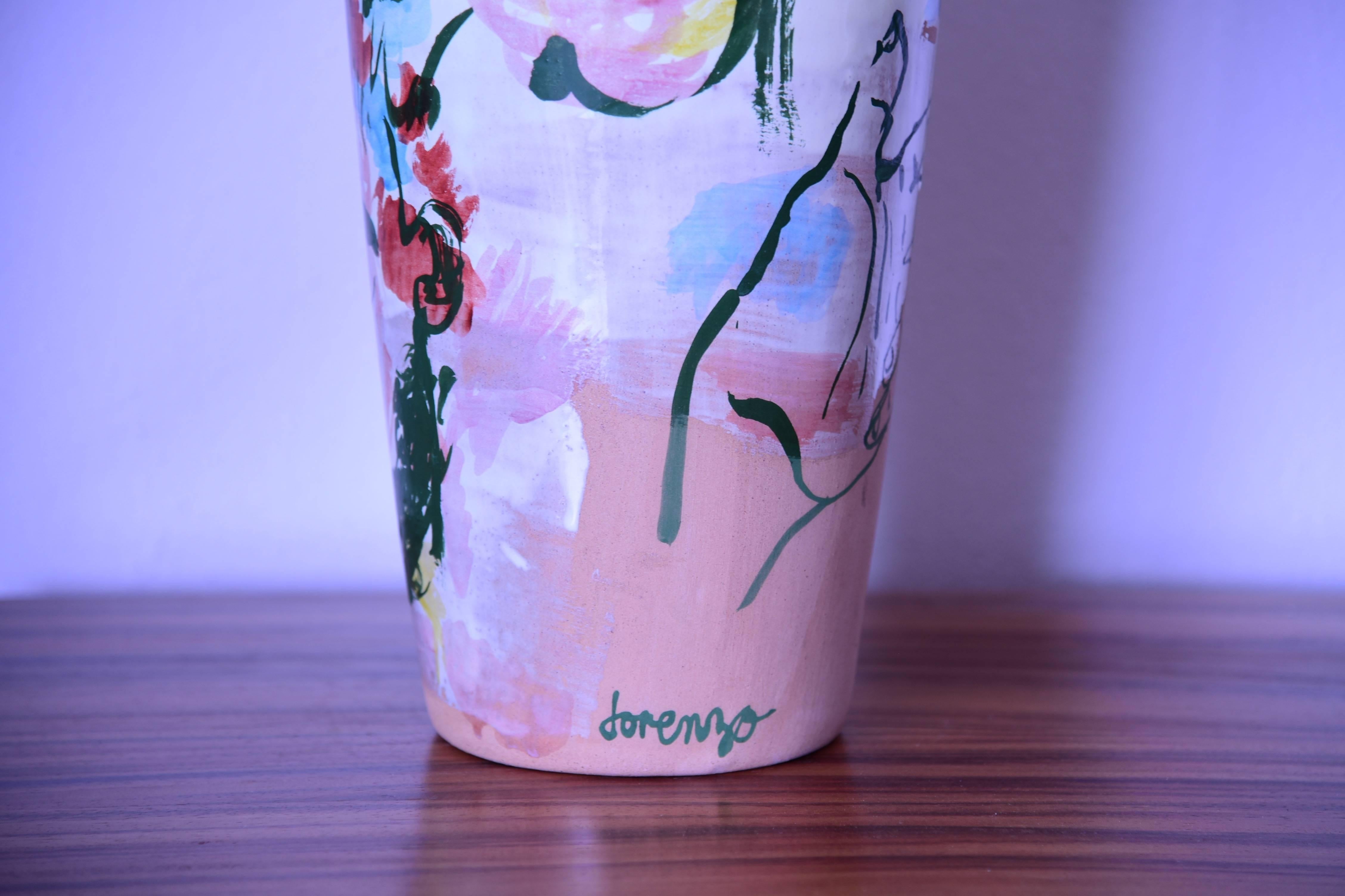 Modern Contemporary Ceramic Colorful Vase Majolica Pottery Handmade For Sale