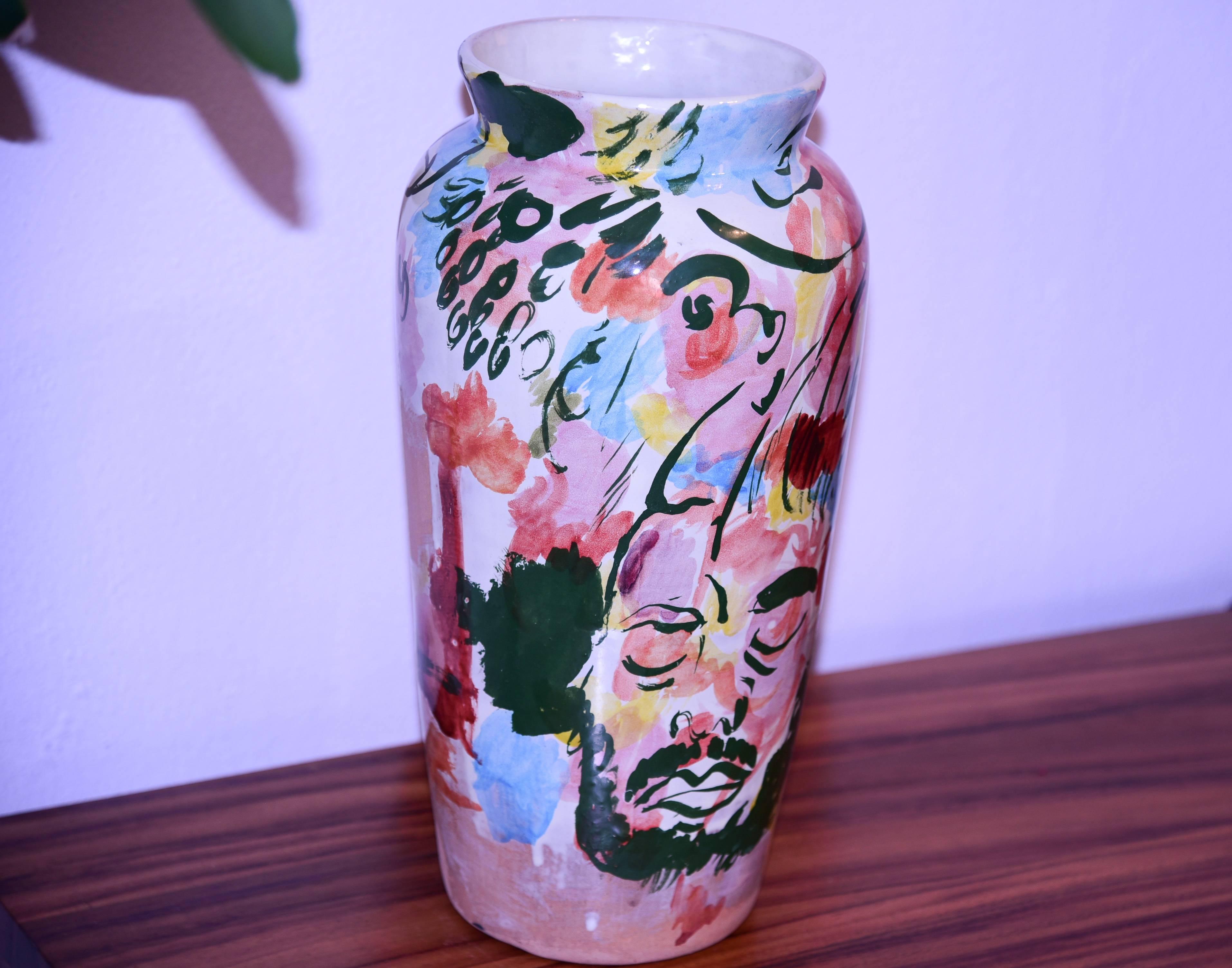 Contemporary Ceramic Colorful Vase Majolica Pottery Handmade For Sale 3