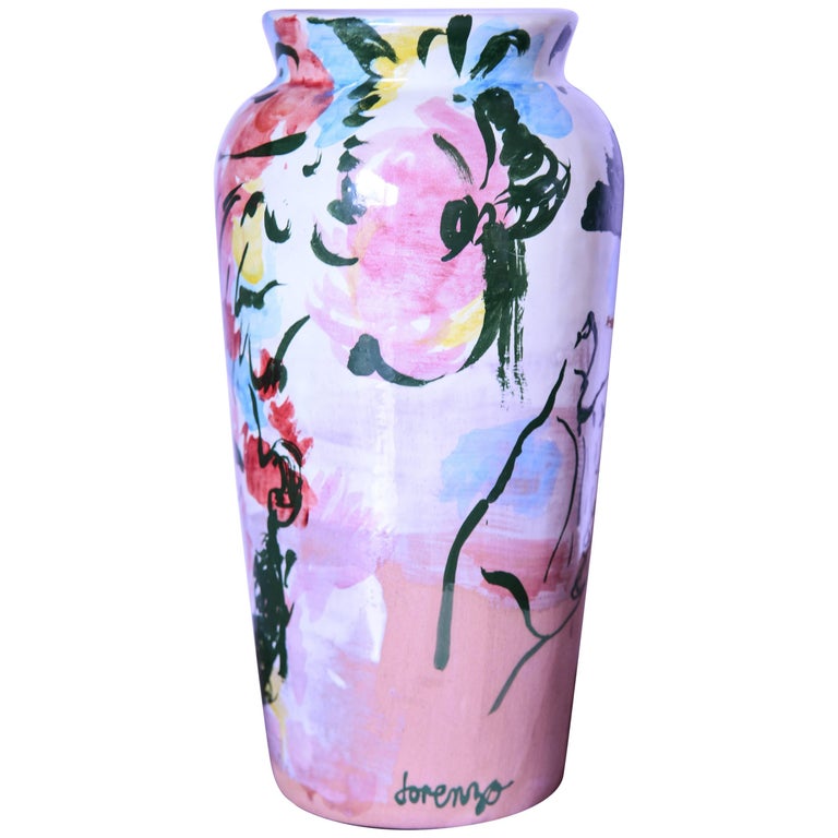 Contemporary Ceramic Colorful Vase Majolica Pottery Handmade For Sale