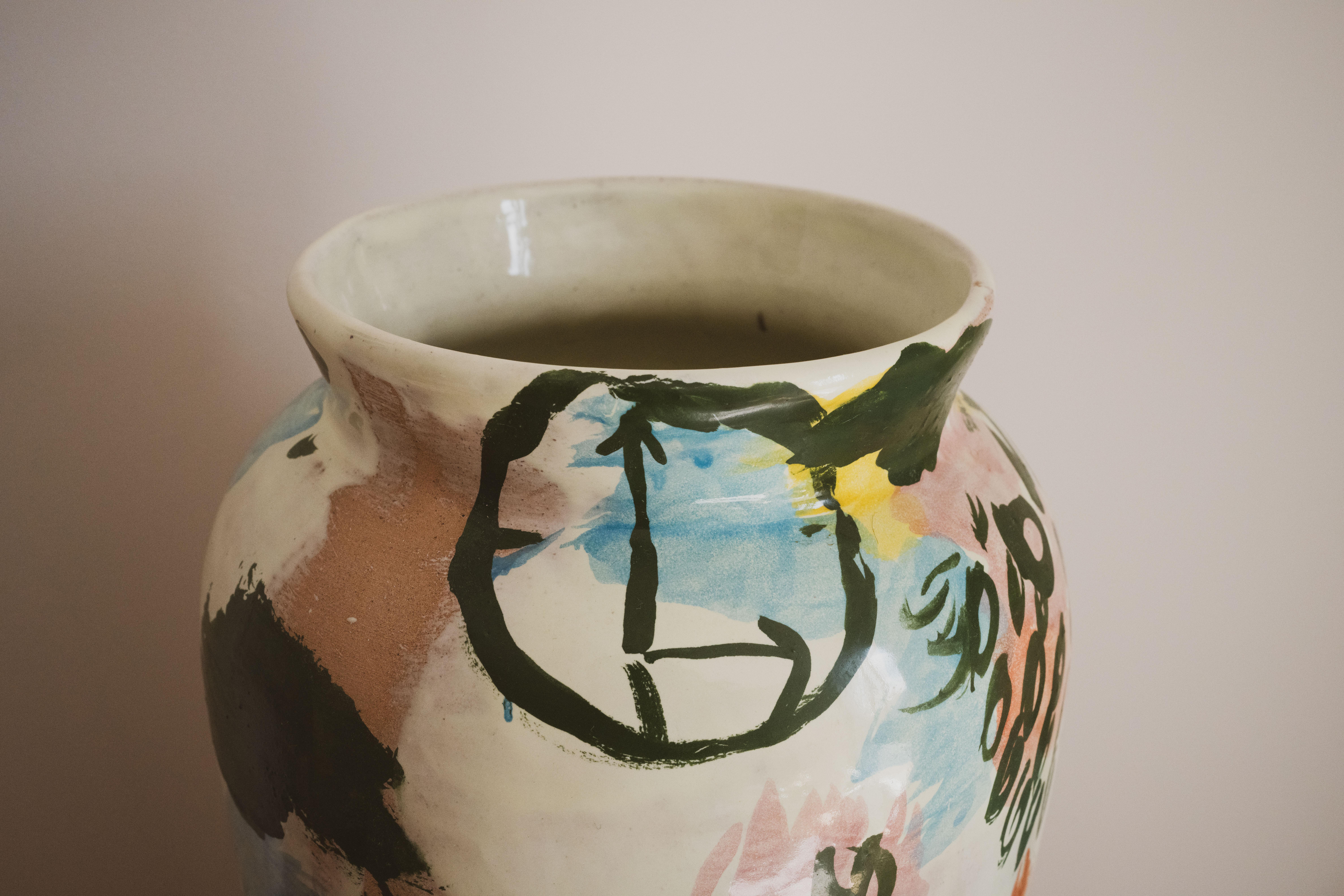 Contemporary Ceramic Bunte Vase Majolika Töpferei Handmade Handcrafted Clay (Mexikanisch) im Angebot