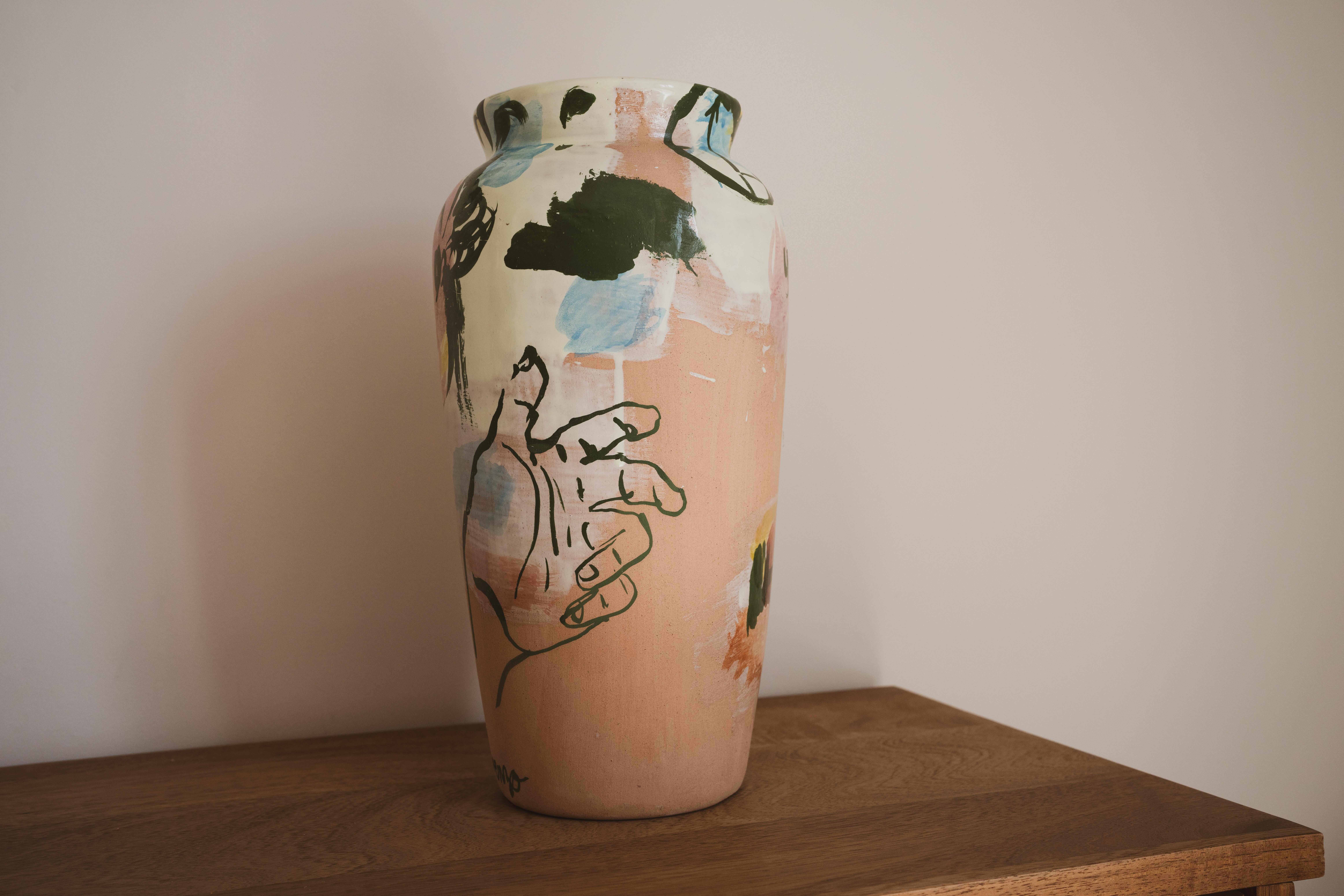 Contemporary Ceramic Bunte Vase Majolika Töpferei Handmade Handcrafted Clay im Angebot 1
