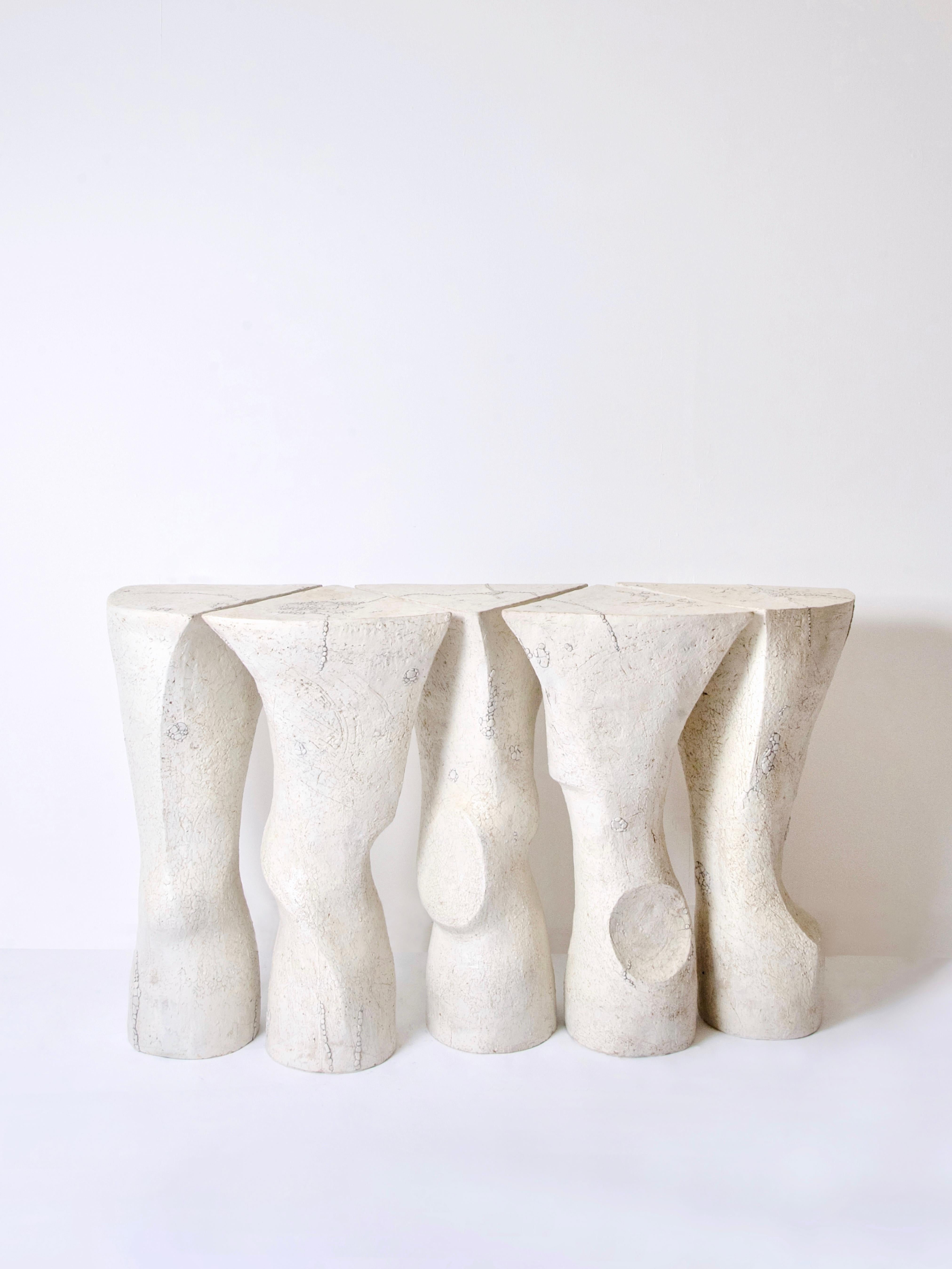 Console Polypède par Agnès Debizet
Dimensions : H 86 x L 160 x P 40 cm
Matériau : Grès, engobe de porcelaine
Type : unique
Année : 2024

Fusionnant l'imagerie domestique, décorative et sculpturale, les œuvres de Debizet sont immuables, étranges et