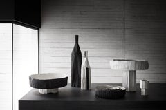 Contemporary Ceramic Decorative Bottle Corteccia Texture White and Black Insert