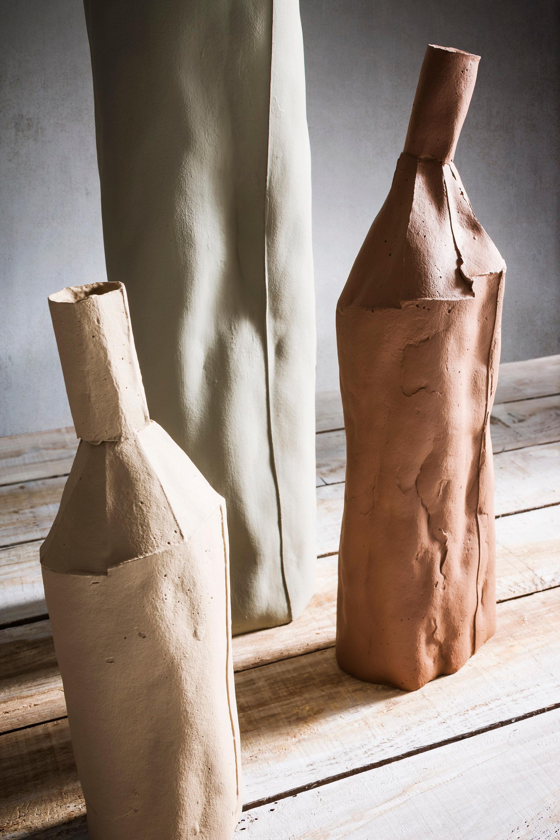 Modern Contemporary Ceramic Decorative Bottle Liscia Texture Beige For Sale