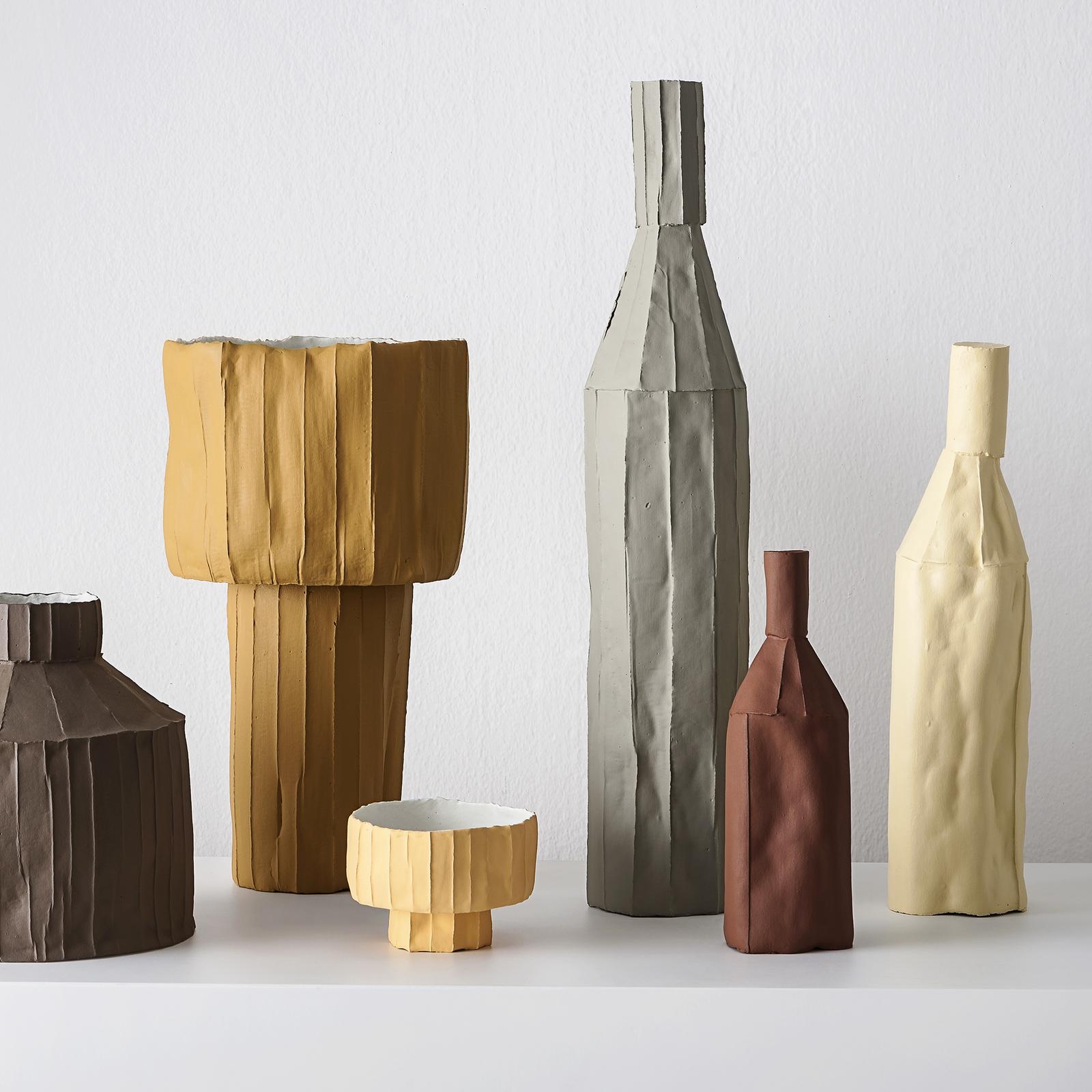 Modern Contemporary Ceramic Decorative Bottle Liscia Texture Brown For Sale