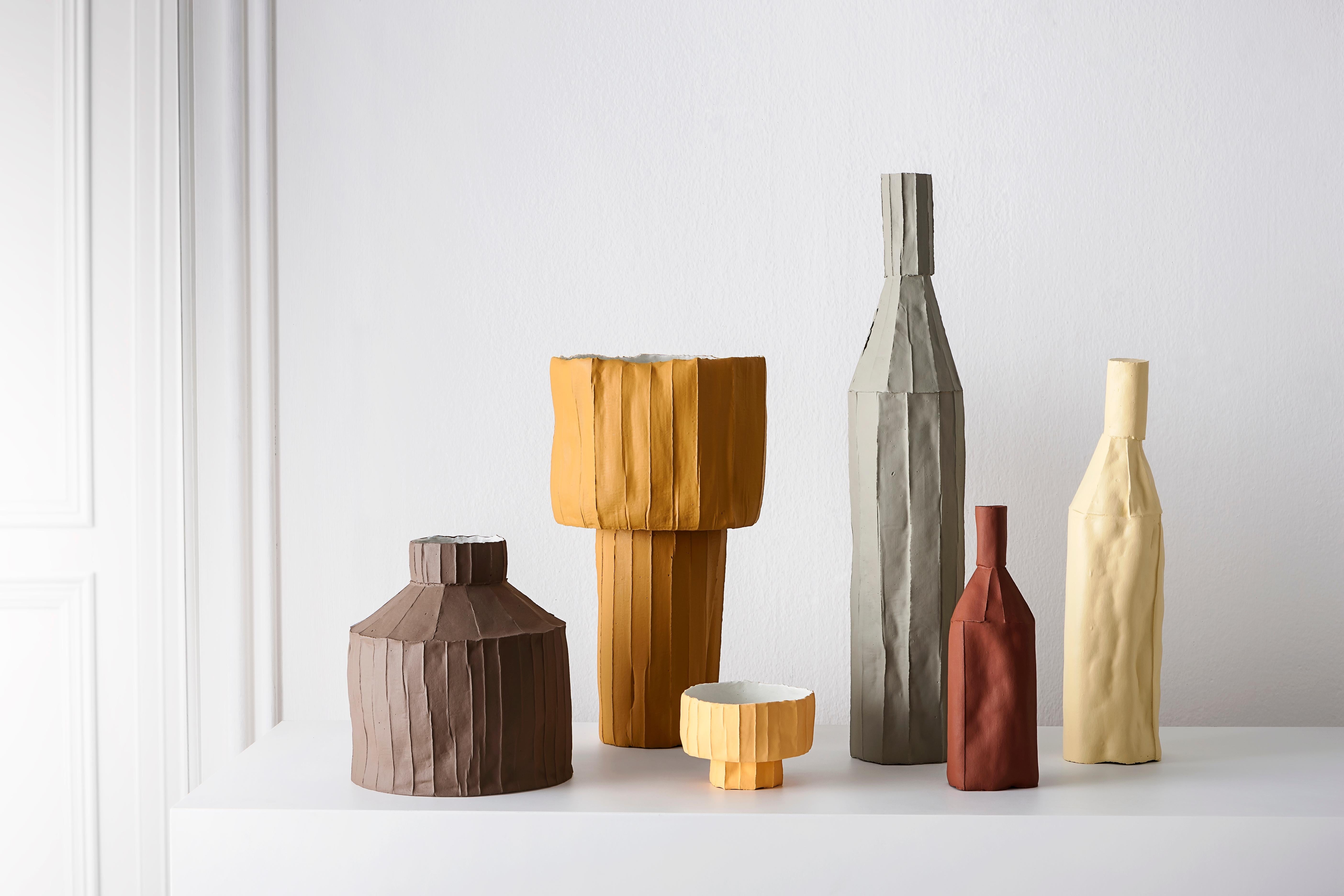 Italian Contemporary Ceramic Decorative Bottle Liscia Texture Ivory For Sale