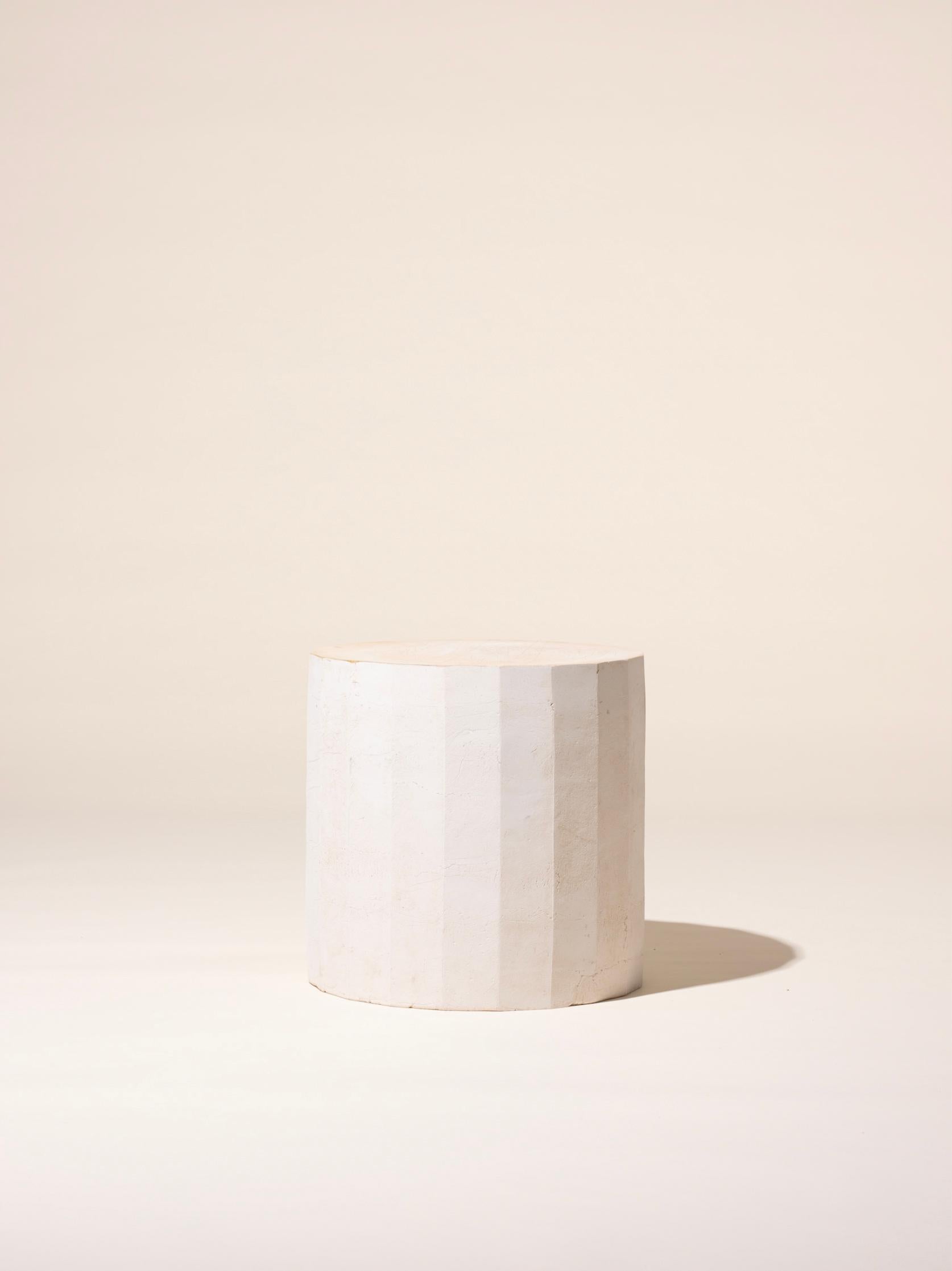 Modern Contemporary Ceramic Facetated Side Table Column Stool Unglazed Stoneware For Sale