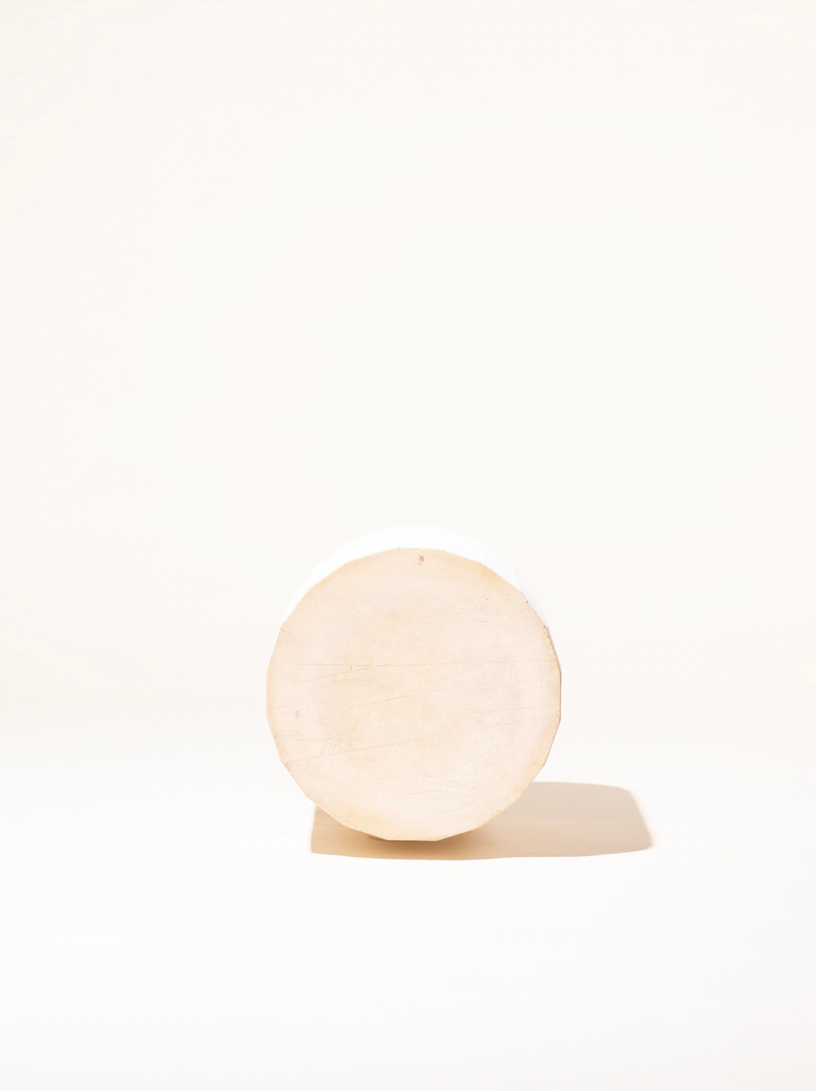 Spanish Contemporary Ceramic Facetated Side Table Column Stool Unglazed Stoneware For Sale
