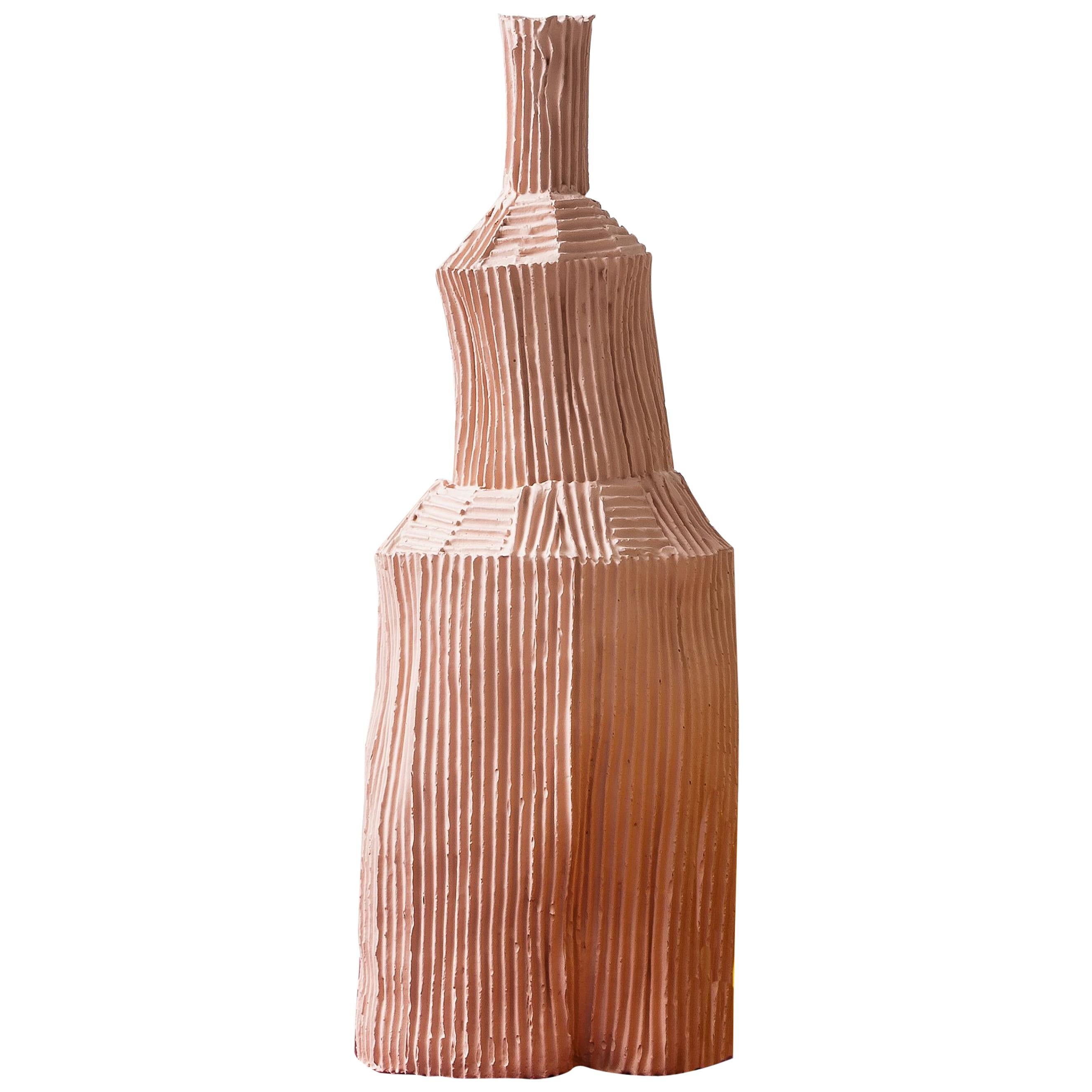 Contemporary Ceramic Fide Corteccia Texture Pink Decorative Bottle For Sale