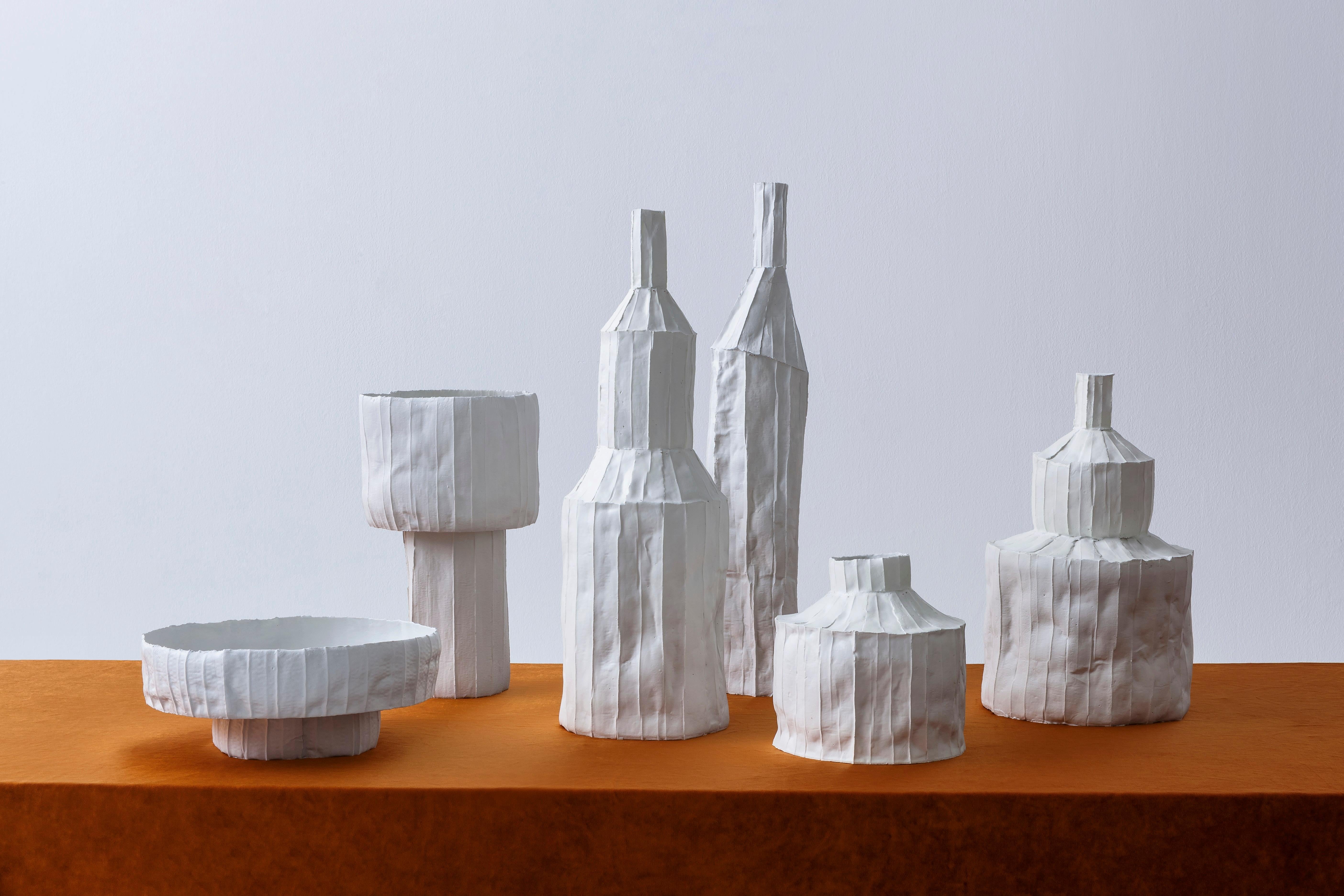 Italian Contemporary Ceramic Fide Liscia Texture White Decorative Bottle For Sale