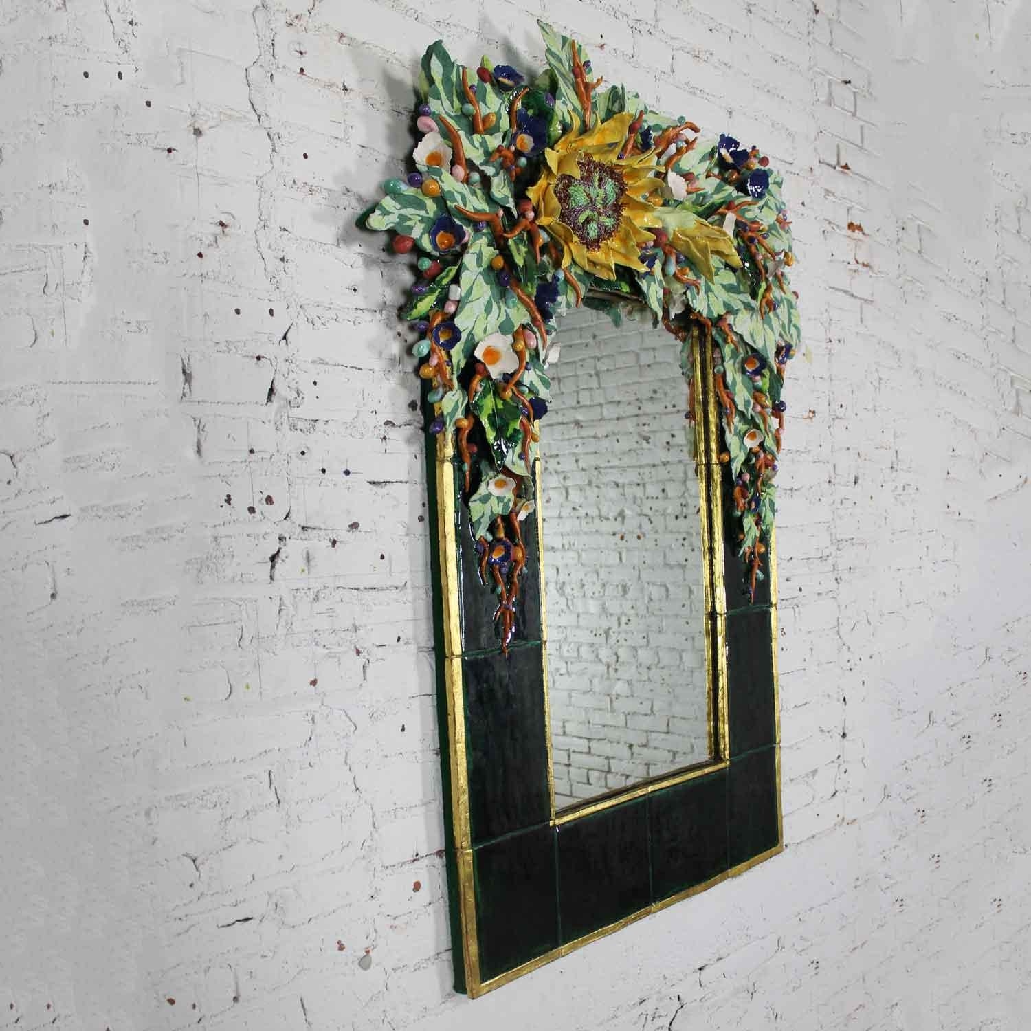 American Contemporary Ceramic Floral Large Mirror by George Alexander 