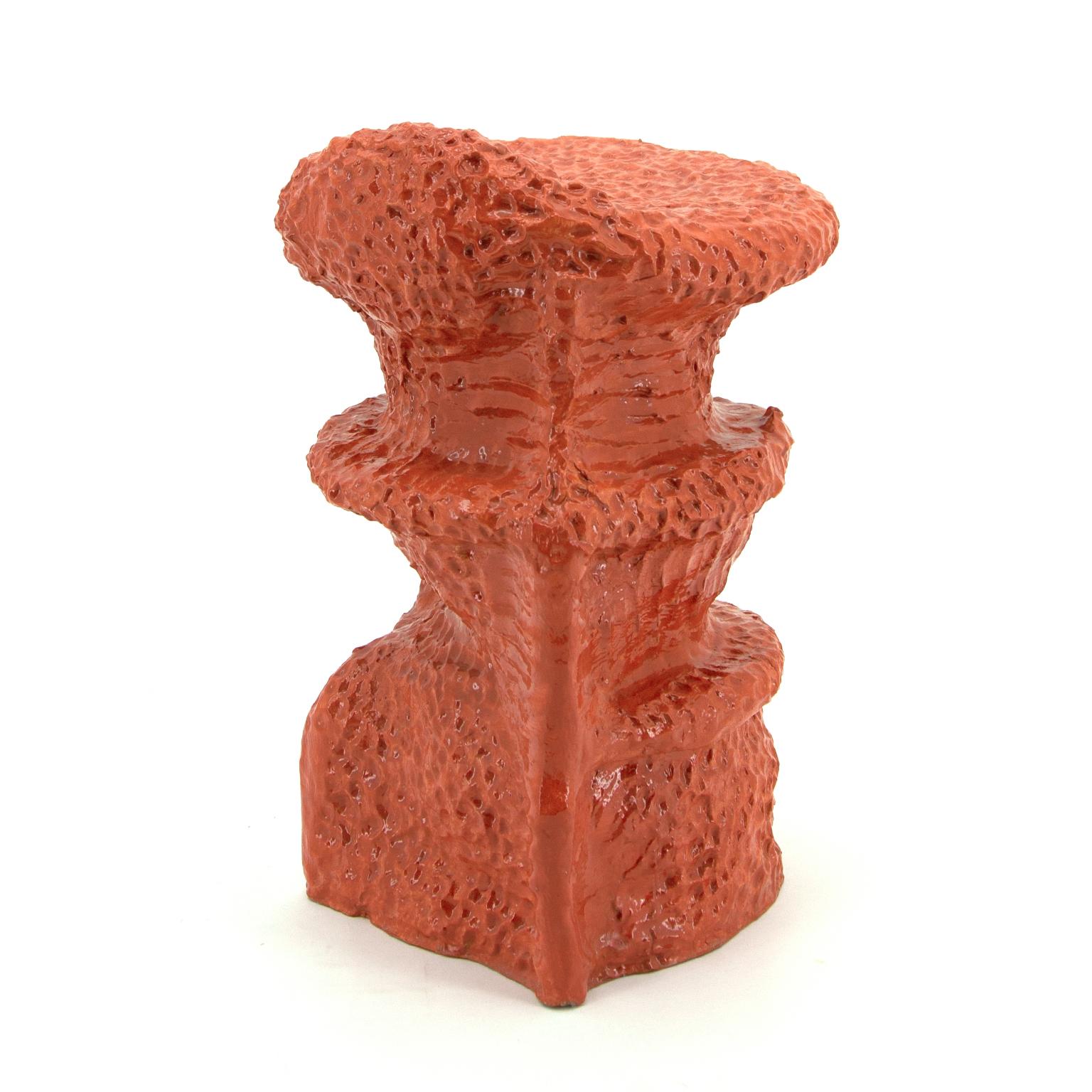 Unique stool, hand build by the artist in 2020. The unique technique Rutger de Regt has developed, enabled the unique imagery of the series. This contemporary ceramic stool, orange high gloss finish is part of the first series.

Measures: Orange
