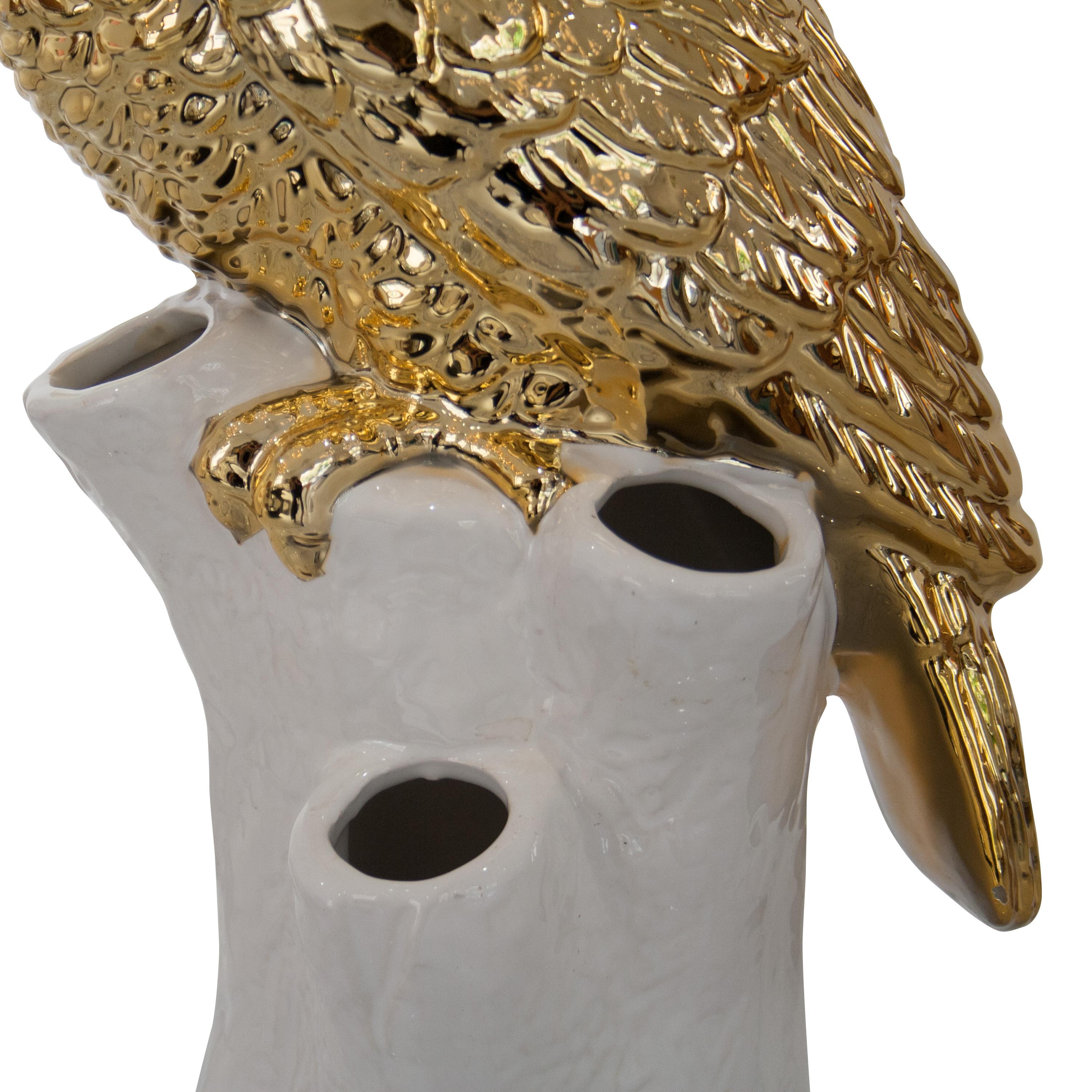 Dutch Contemporary Ceramic Gold White Cockatoo Decorative Vase, Netherlands, 2020 For Sale