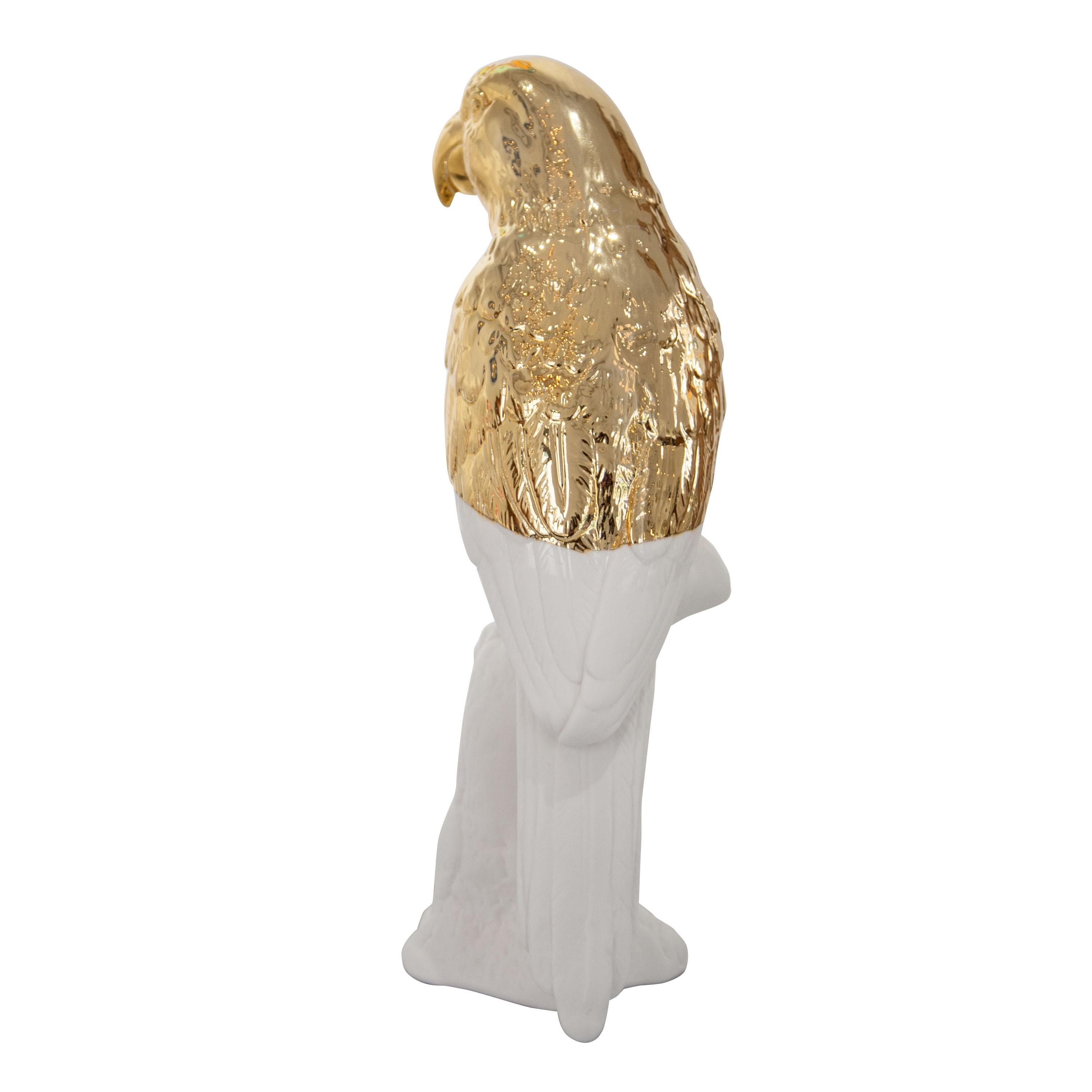Modern Contemporary Ceramic Gold White Parrot Decoration Figure, Netherlands, 2020 For Sale