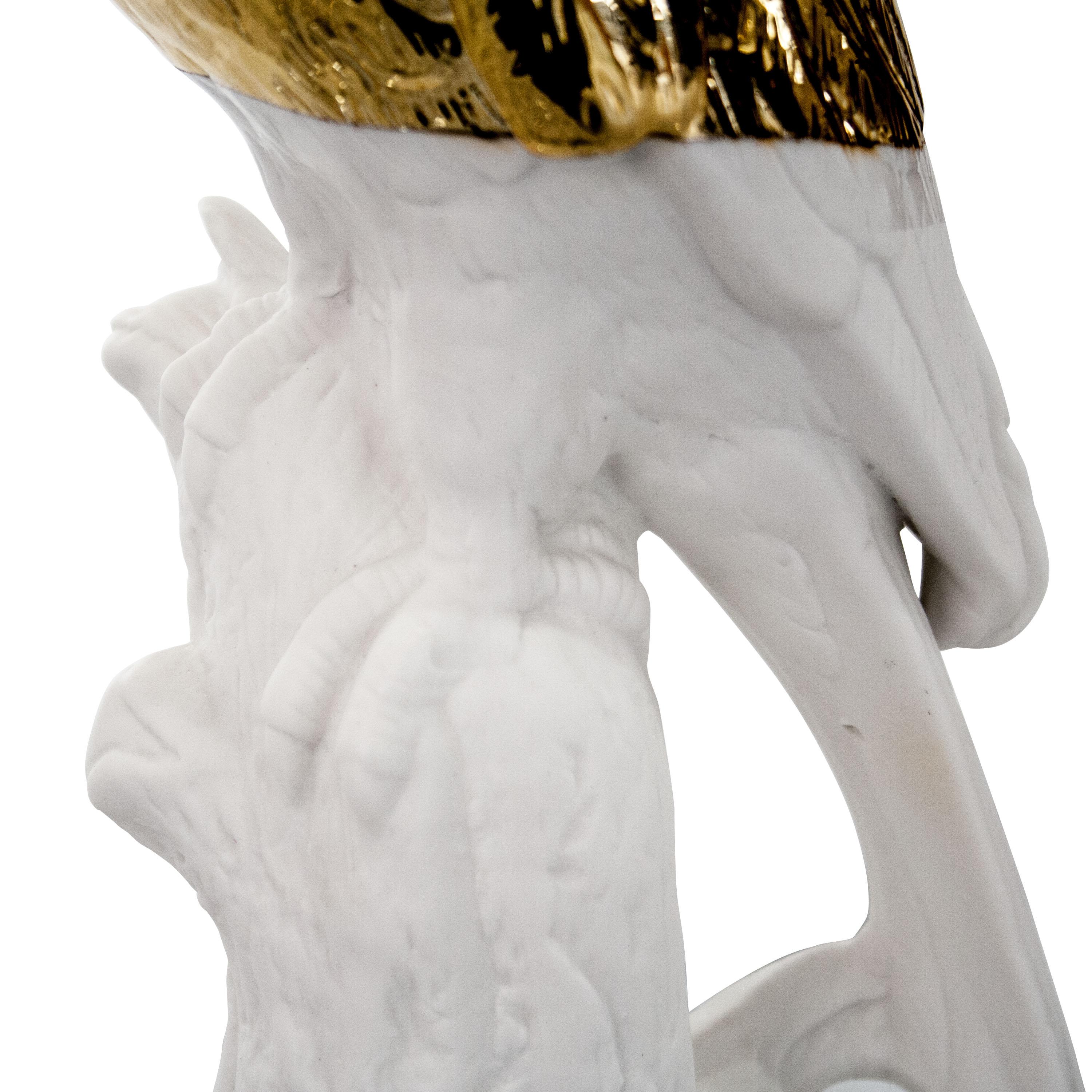 Dutch Contemporary Ceramic Gold White Parrot Decoration Figure, Netherlands, 2020 For Sale
