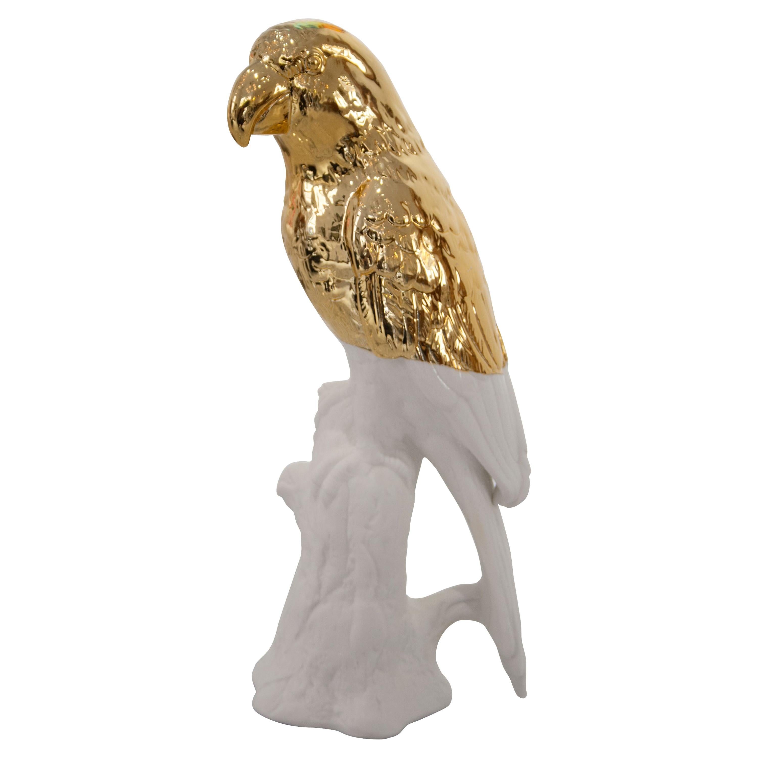 Contemporary Ceramic Gold White Parrot Decoration Figure, Netherlands, 2020 For Sale