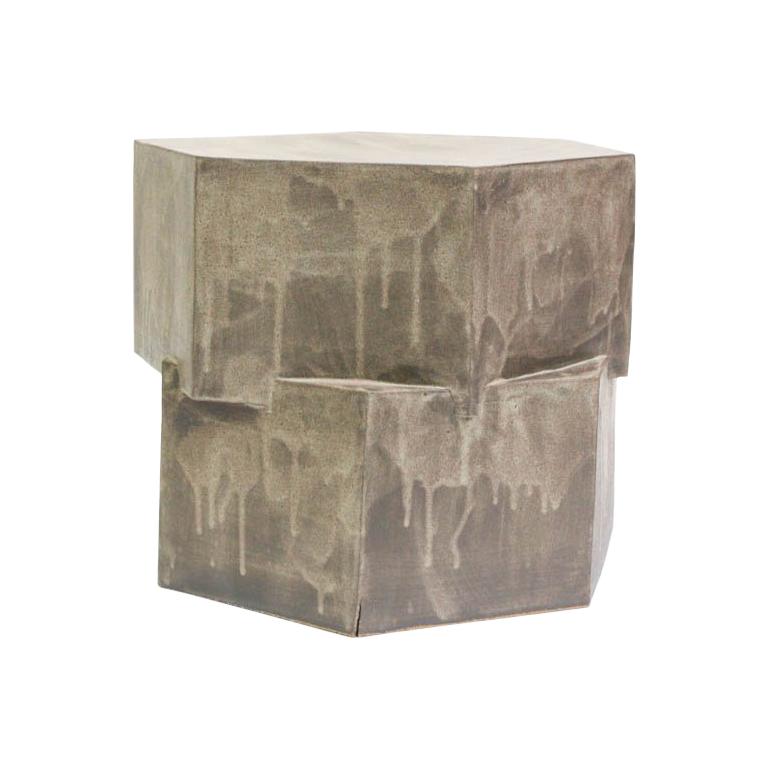 Double Tier Ceramic Hex Side Table in Acai Matte by BZIPPY For Sale