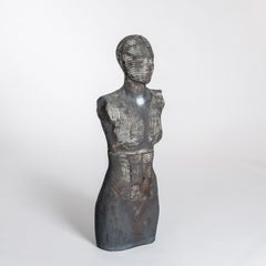 Contemporary Ceramic Grey Figural Female Sculpture or Torso by Dora Várkonyi