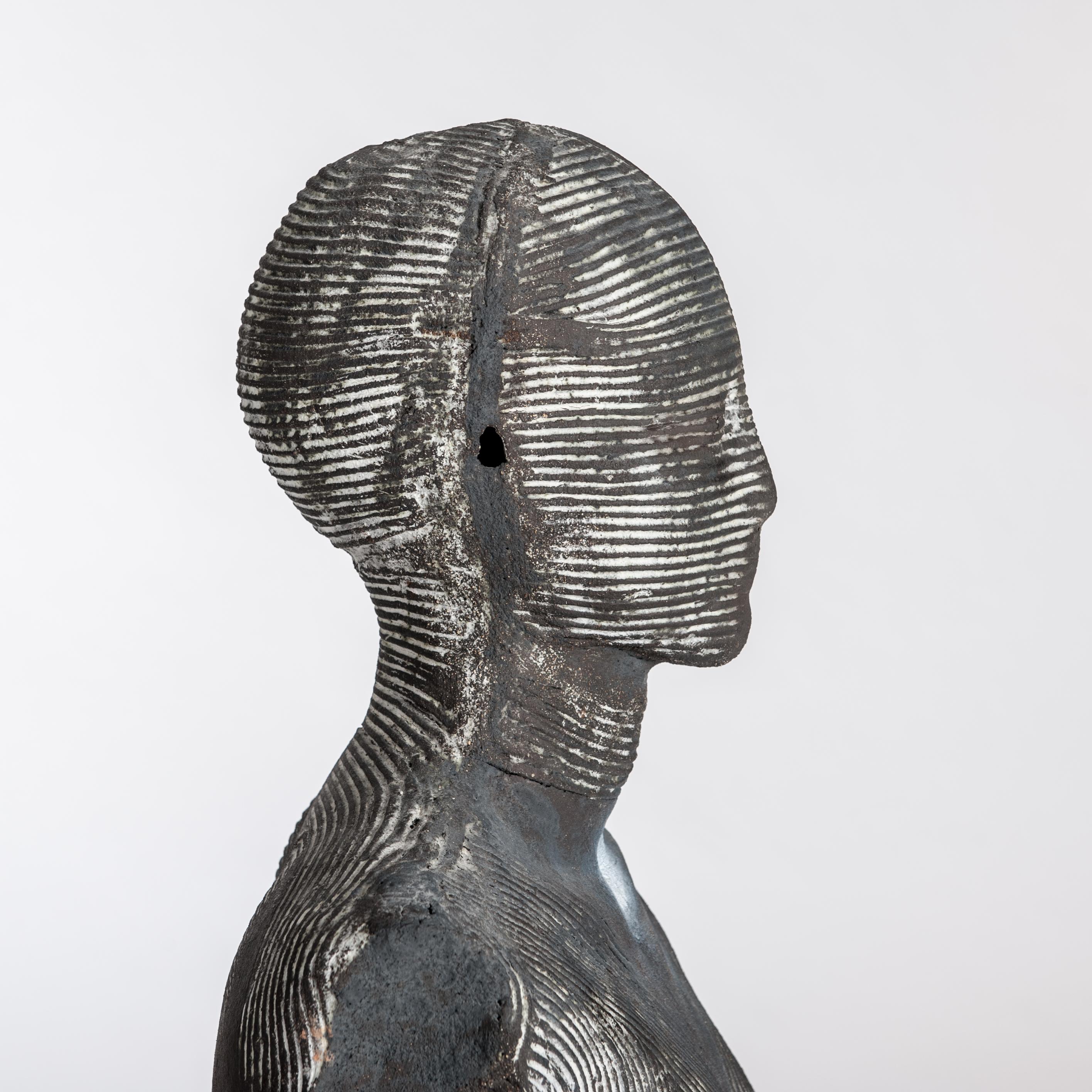 Fired Contemporary Ceramic Grey Figural Female Sculpture or Torso by Dora Várkonyi For Sale