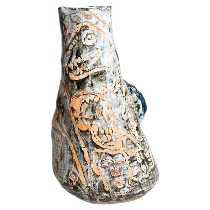 Contemporary Ceramic Grey Tribal Jar by Roger Herman Multicolored Clay, 2022