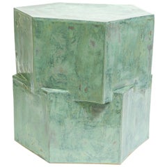 Double Tier Ceramic Hex Side Table in Jade by BZIPPY
