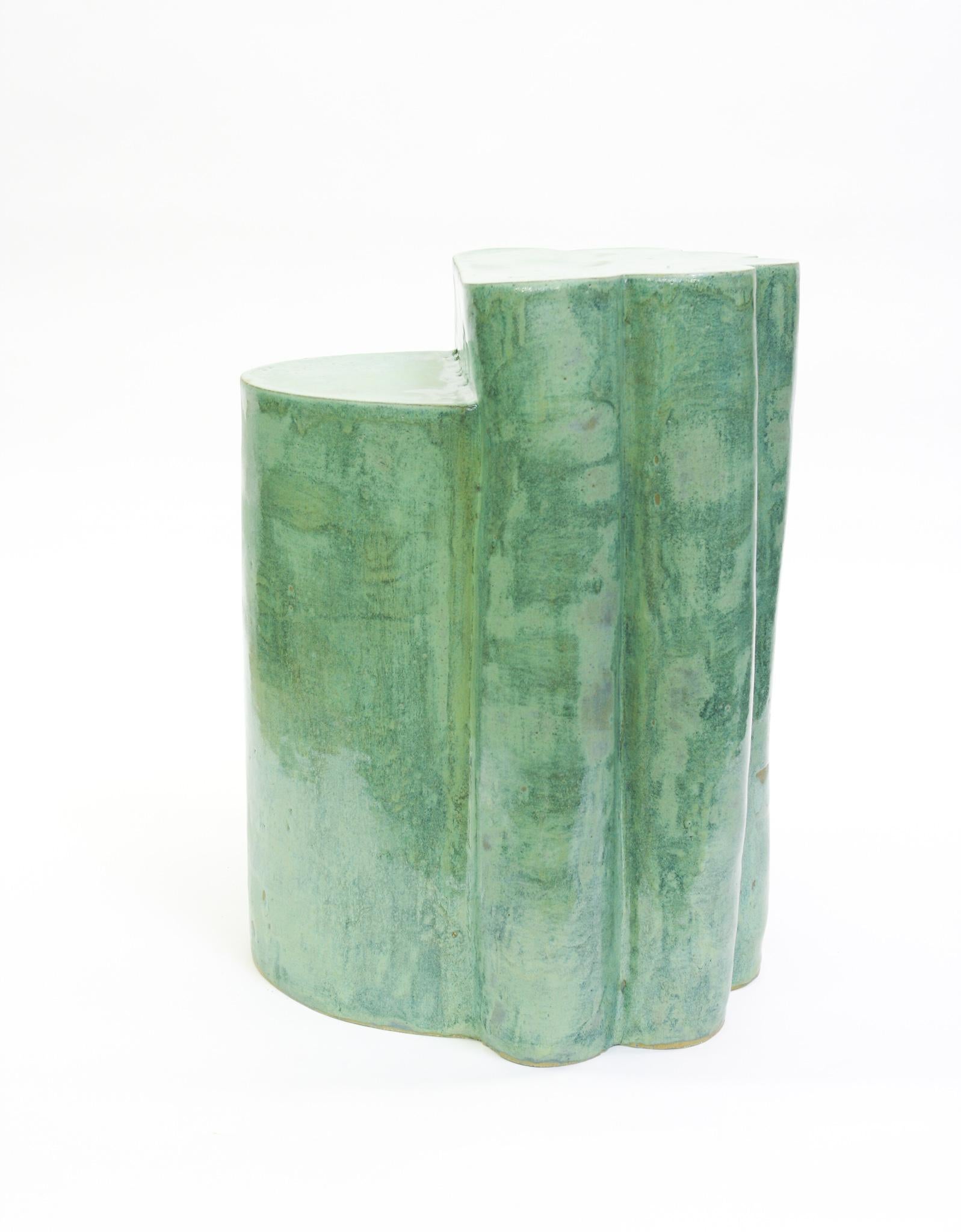 American Ceramic Ledge Side Table & Stool in Jade by BZIPPY For Sale