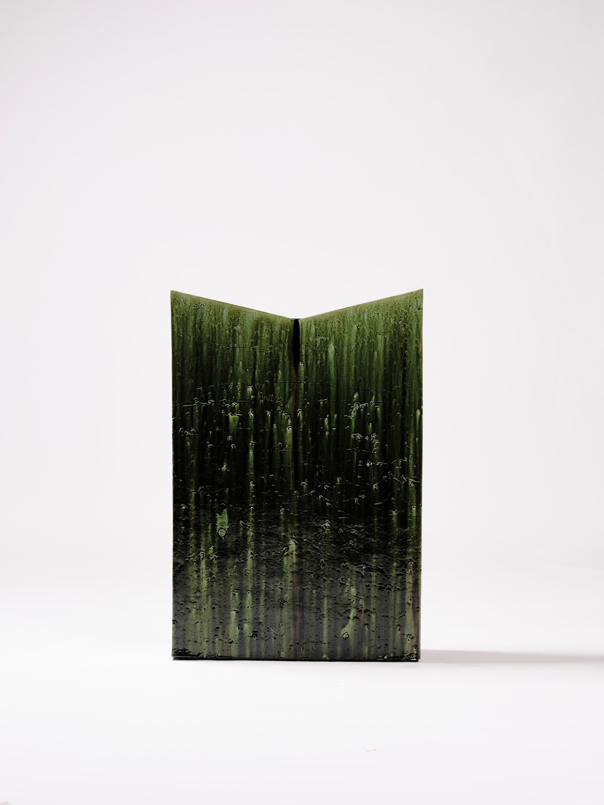 Enameled Contemporary Ceramic Lectern Reading Desk Glazed Earthenware Deep Green modern For Sale