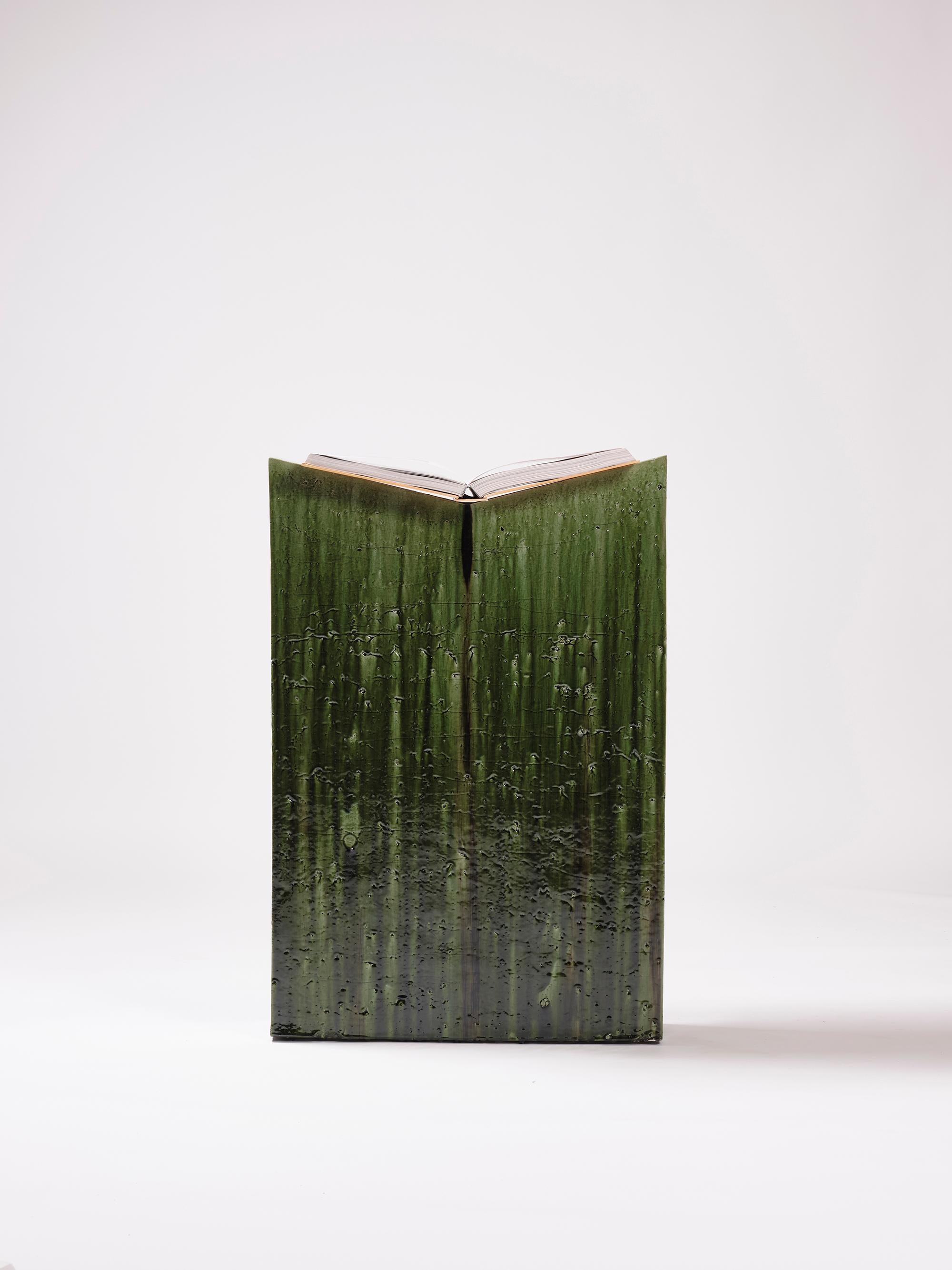 Spanish Contemporary Ceramic Lectern Reading Desk Glazed Earthenware Deep Green modern For Sale