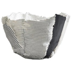 Contemporary Ceramic Low Bowl Cartoccio Texture White and Black Insert