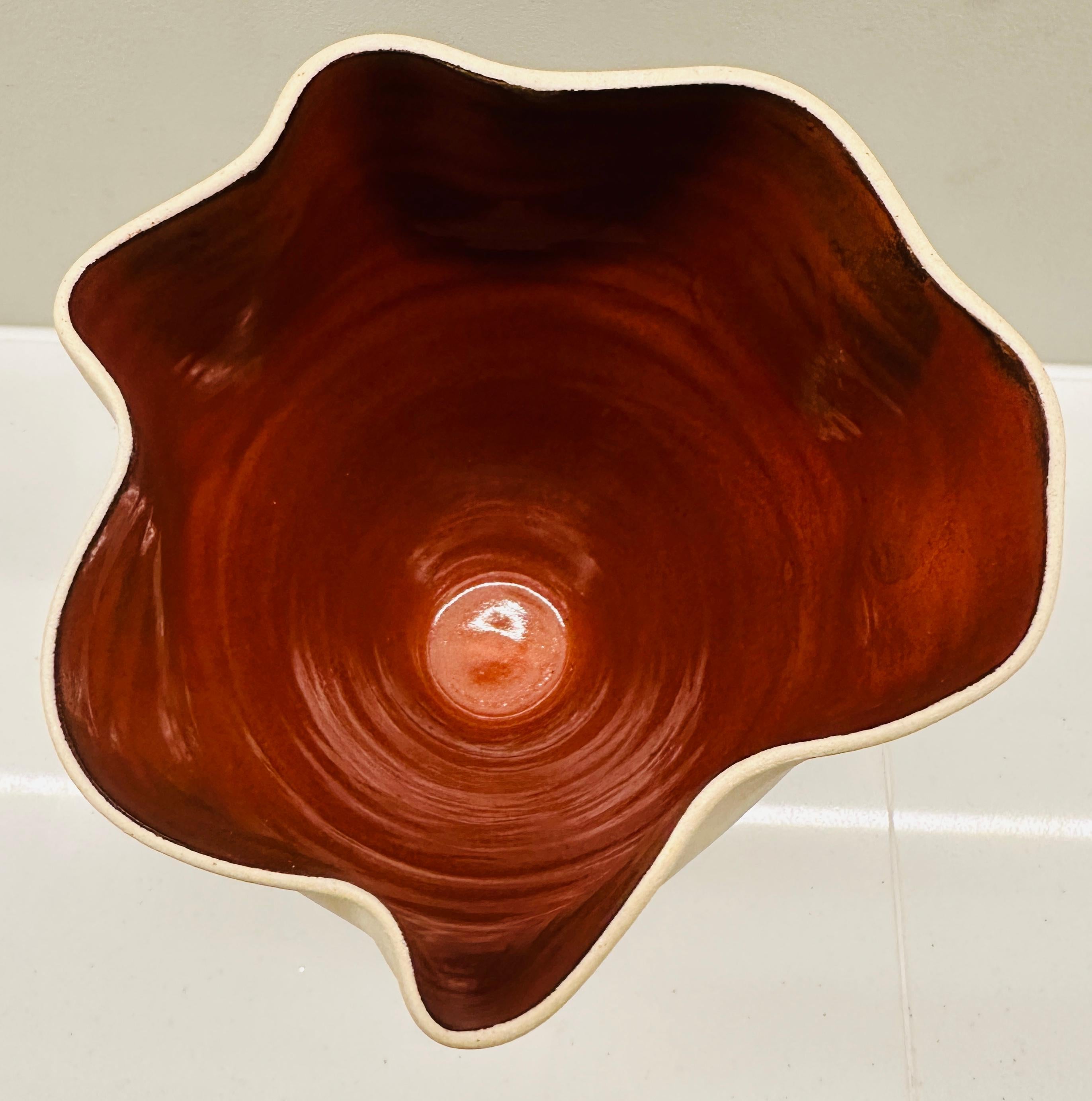 Contemporary Ceramic Natural & Red Glazed Contoured Pottery Vase by FD21 Clay For Sale 5
