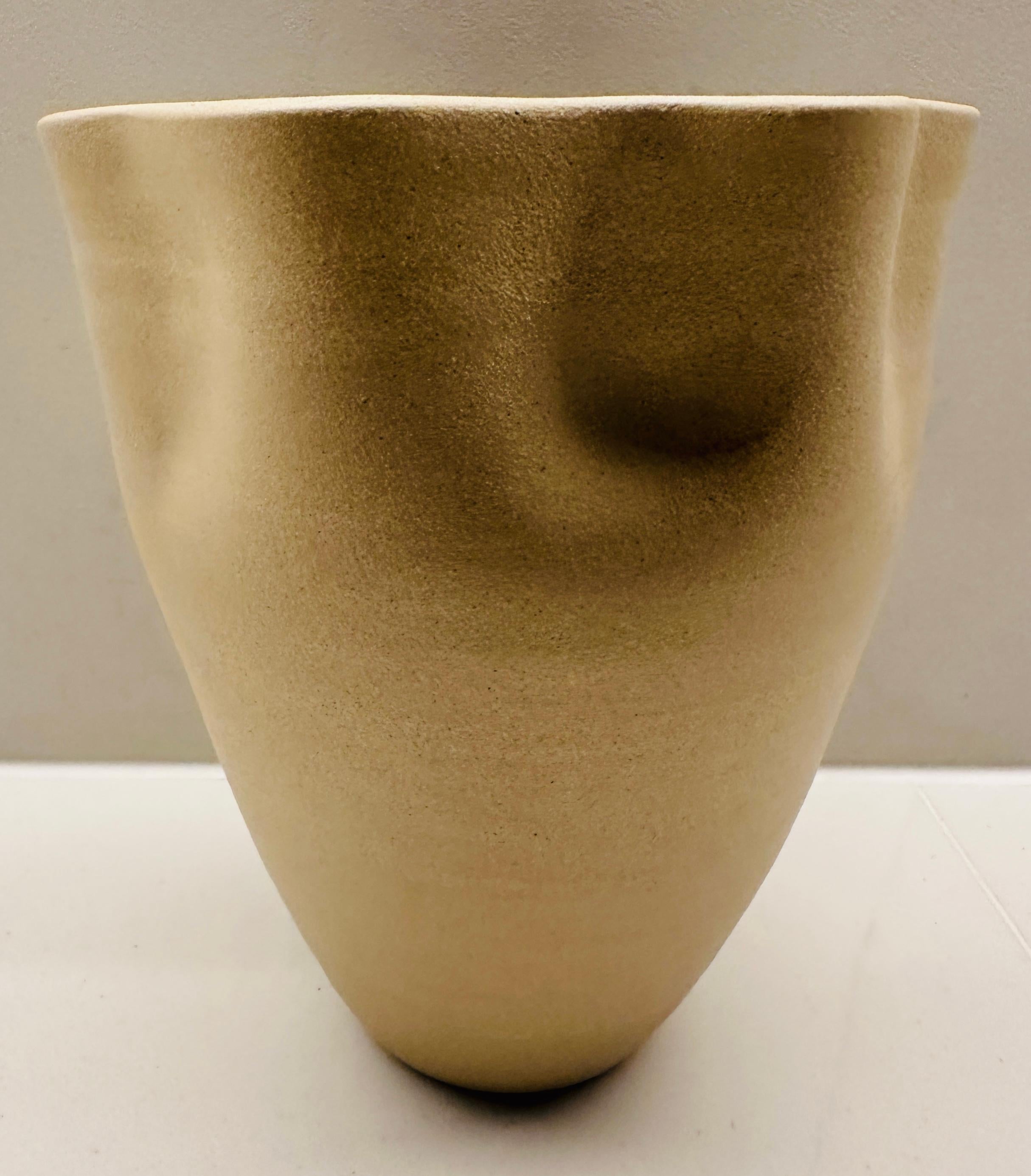 Contemporary Ceramic Natural & Red Glazed Contoured Pottery Vase by FD21 Clay For Sale 12