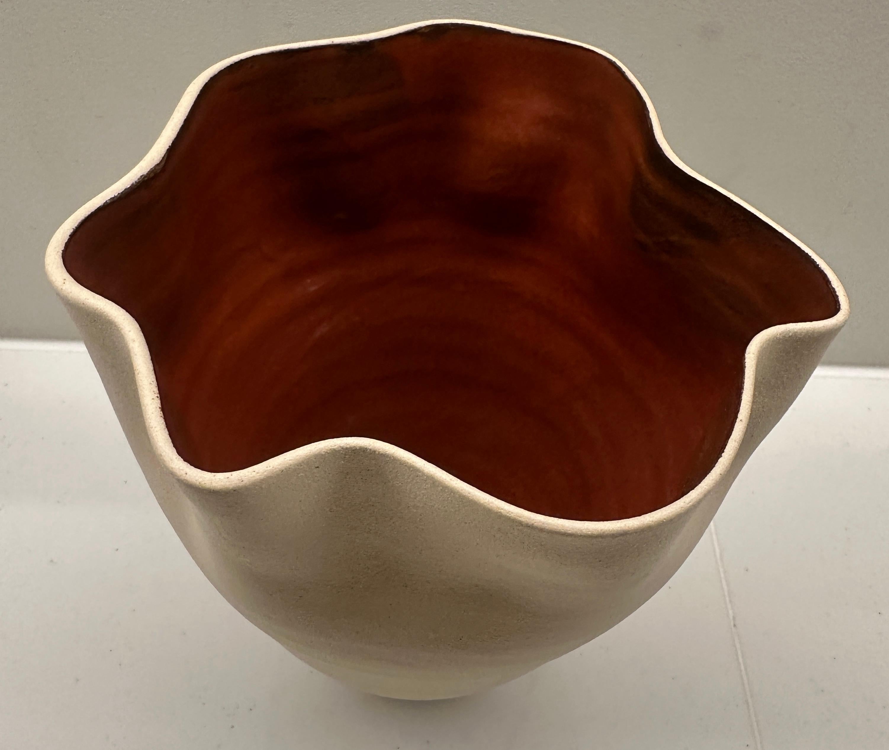 Contemporary Ceramic Natural & Red Glazed Contoured Pottery Vase by FD21 Clay For Sale 13