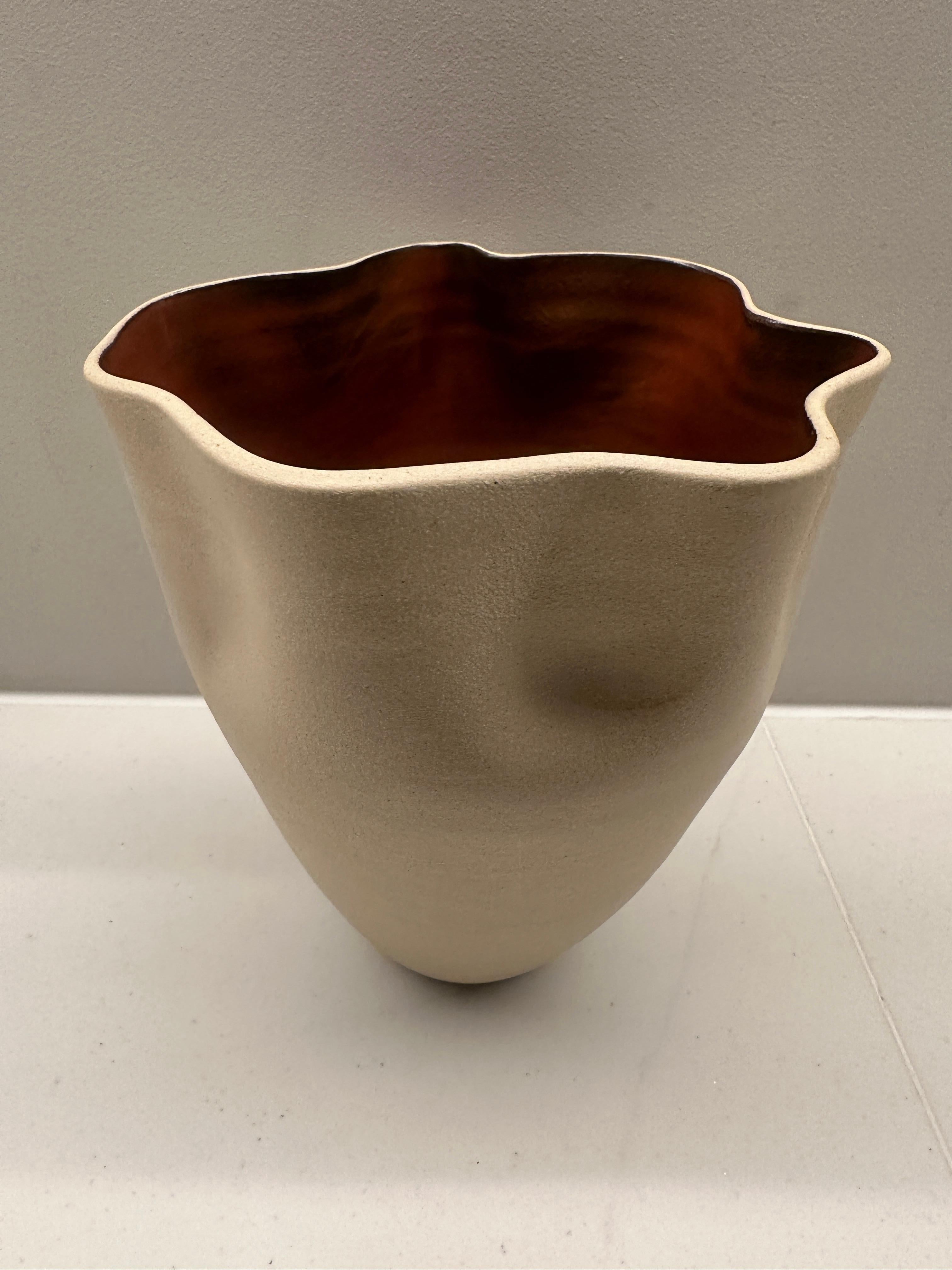 Contemporary Ceramic Natural & Red Glazed Contoured Pottery Vase by FD21 Clay For Sale 10