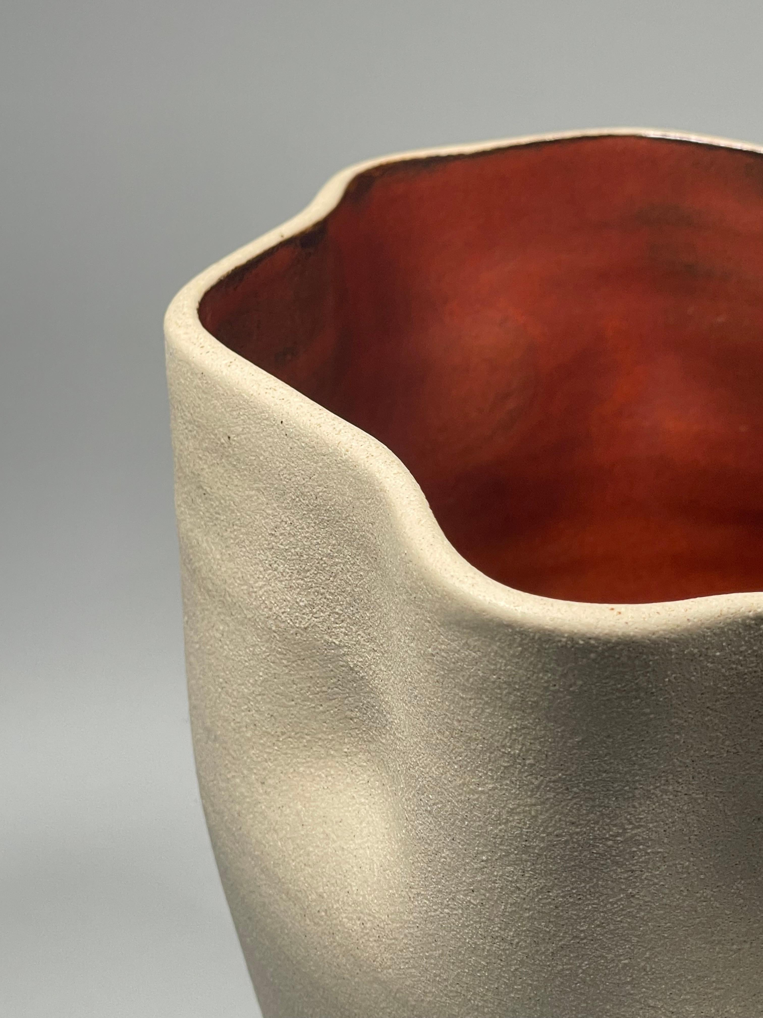Contemporary Ceramic Natural & Red Glazed Contoured Pottery Vase by FD21 Clay In New Condition For Sale In London, GB