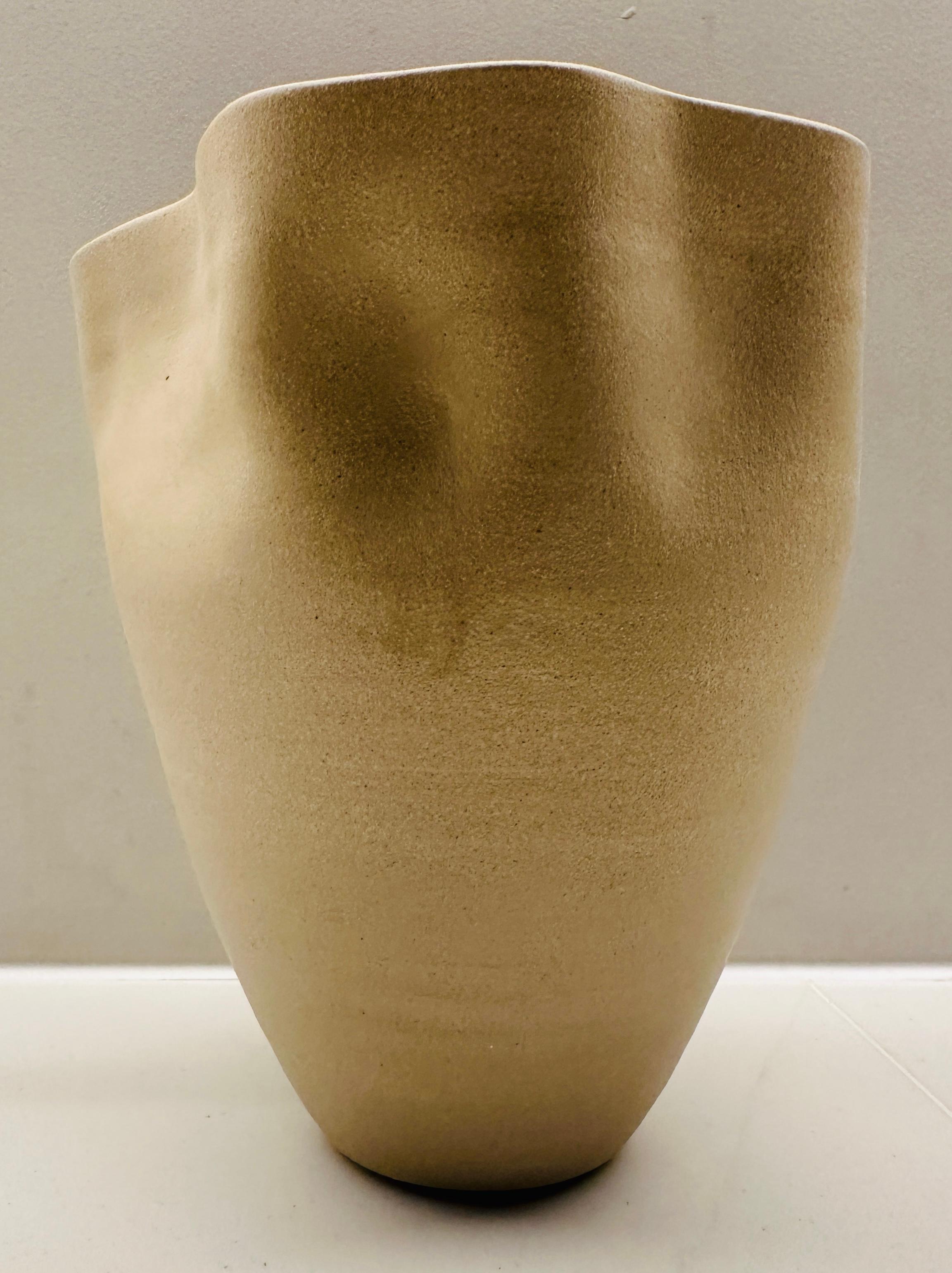 Contemporary Ceramic Natural & Red Glazed Contoured Pottery Vase by FD21 Clay For Sale 2