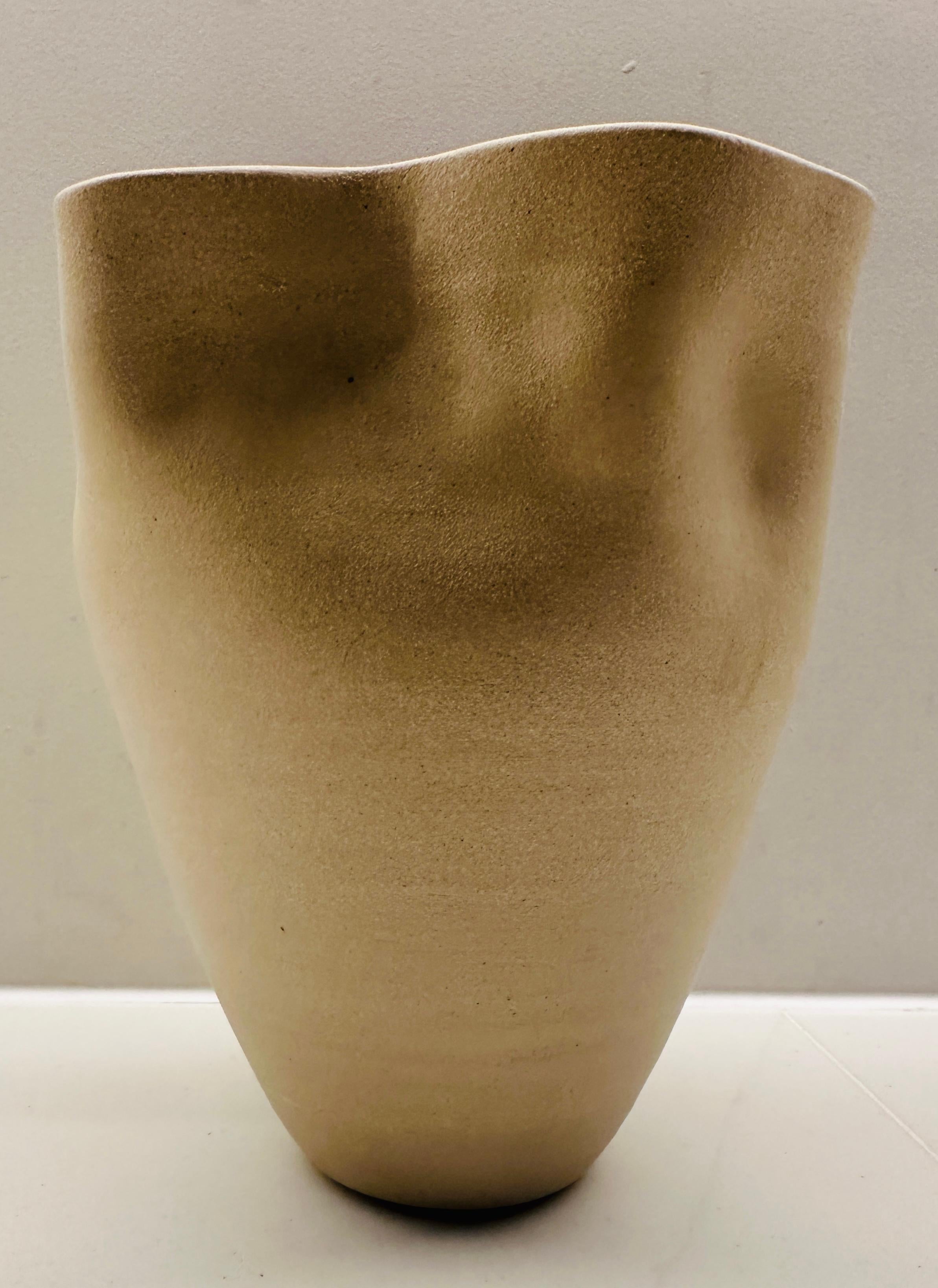 Contemporary Ceramic Natural & Red Glazed Contoured Pottery Vase by FD21 Clay For Sale 3