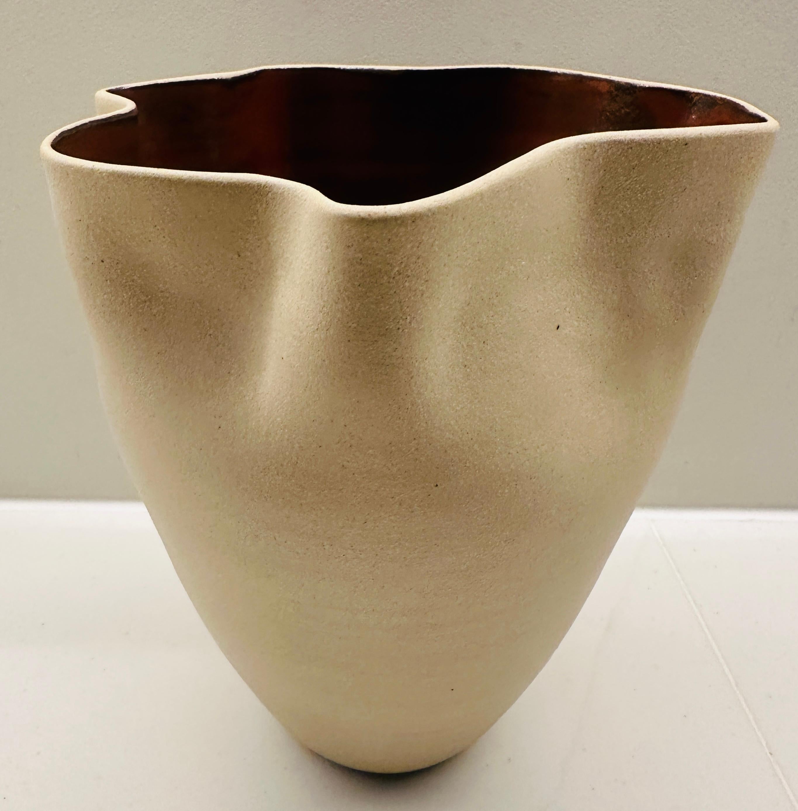 Contemporary Ceramic Natural & Red Glazed Contoured Pottery Vase by FD21 Clay For Sale 4