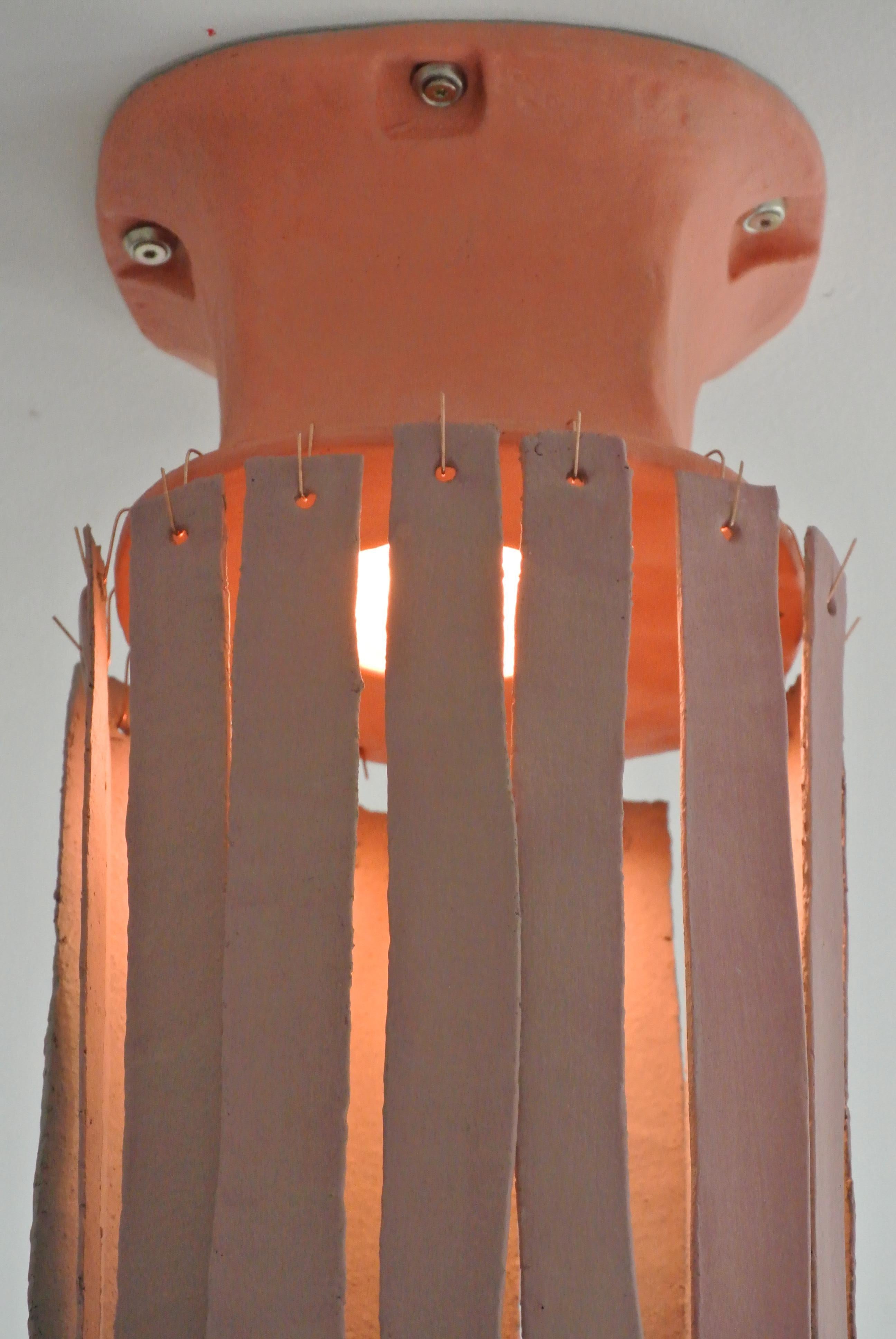 Organic Modern Contemporary Ceramic Orange and Pink Stoneware Chandelier by Christine Roland