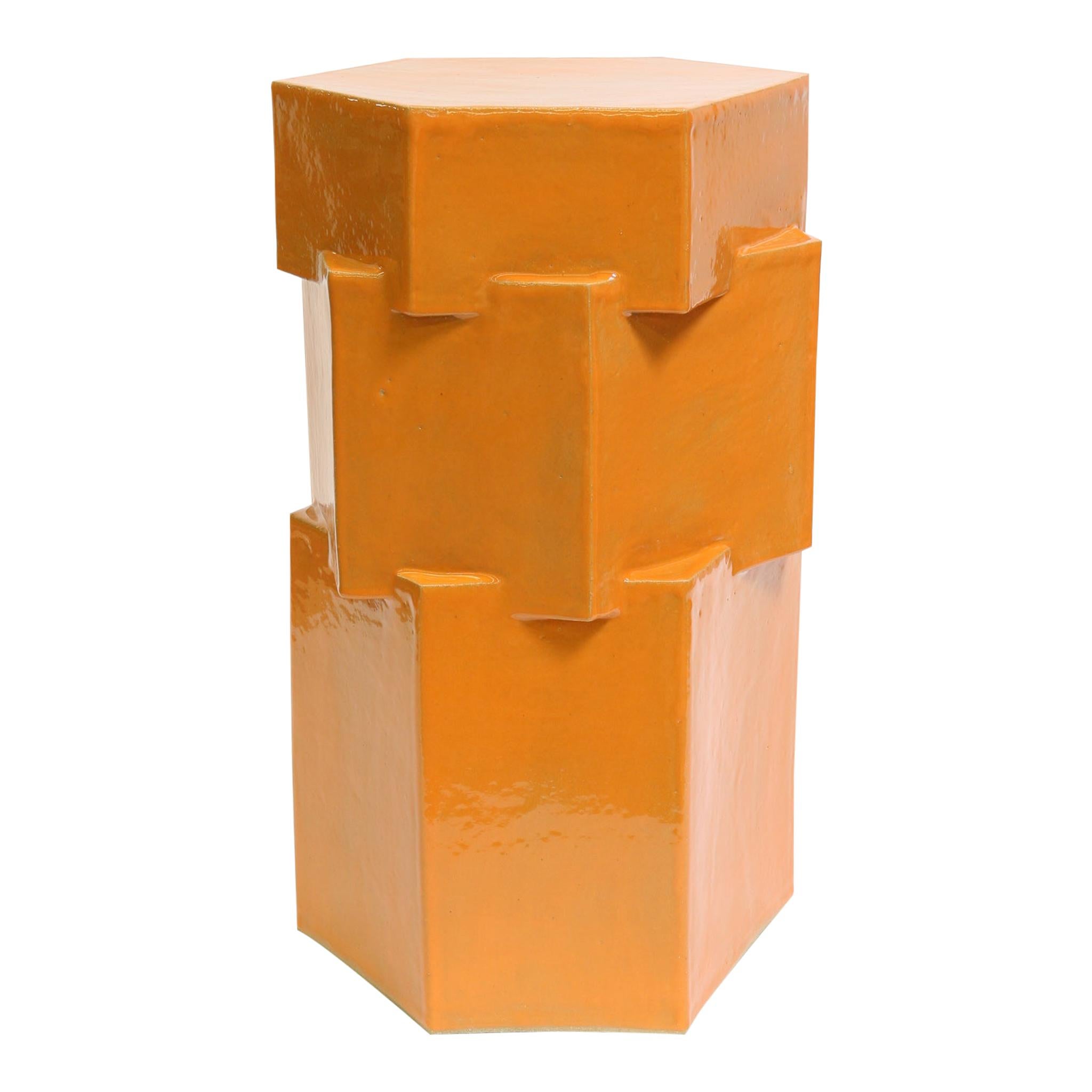 Triple Tier Tall Ceramic Hex Side Table in Gloss Orange by BZIPPY