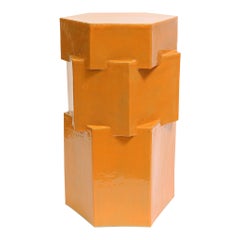 Triple Tier Tall Ceramic Hexagon Side Table & Stool in Gloss Orange by BZIPPY