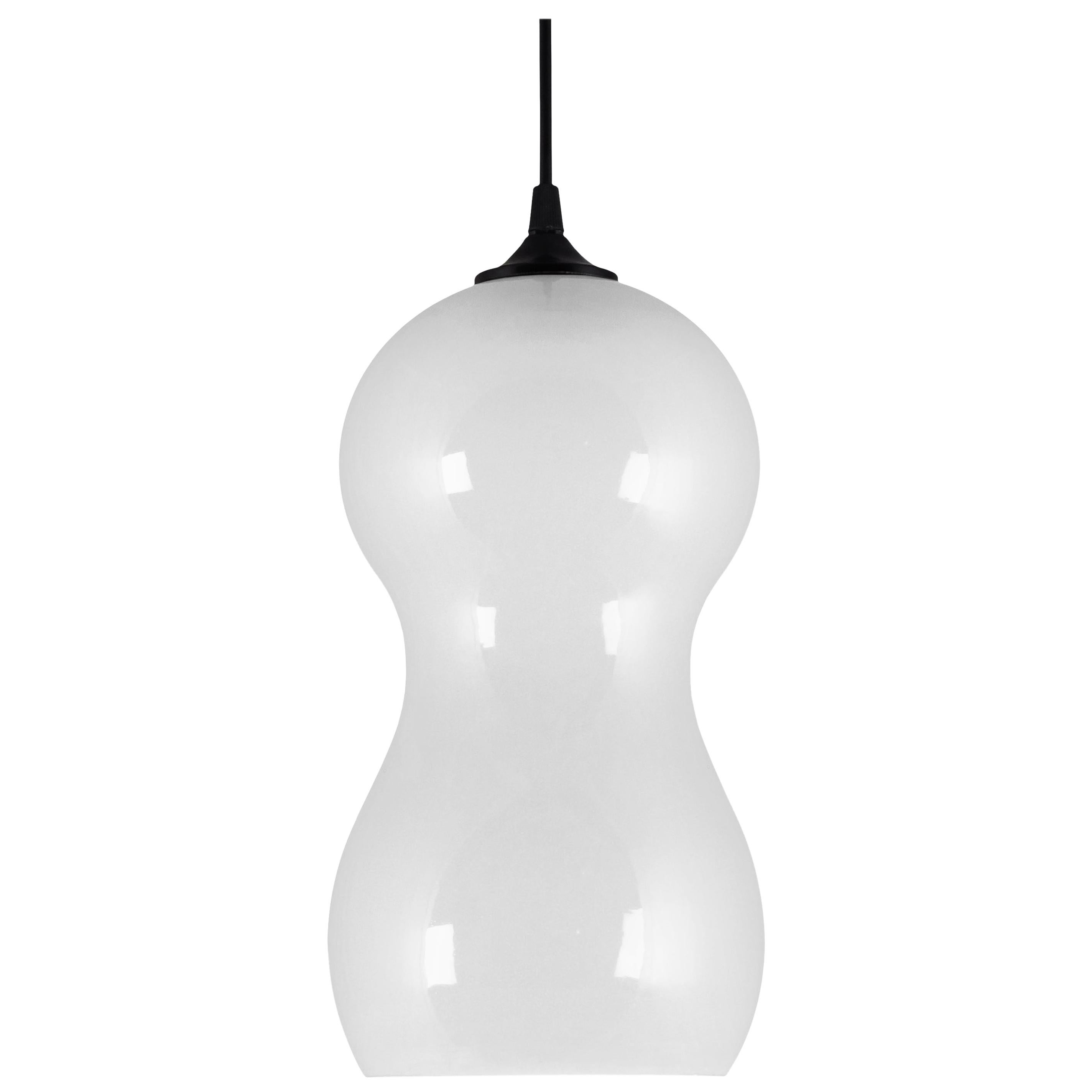 Contemporary Ceramic Pendant Lamp in Silky White Glaze - Cacahuate For Sale