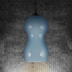 Contemporary Ceramic Pendant Lamp in Sky Blue Glaze