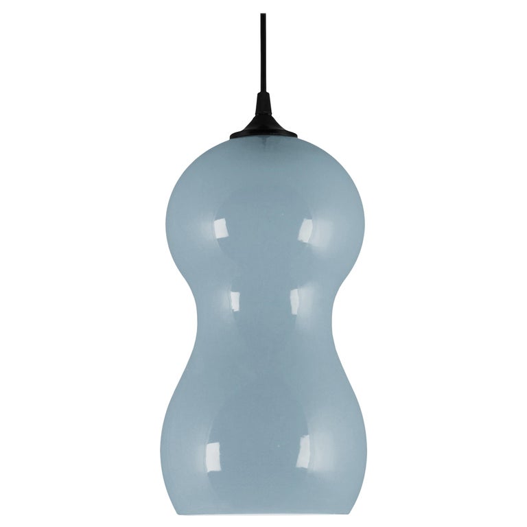 Contemporary Ceramic Pendant Lamp in Sky Blue Glaze For Sale