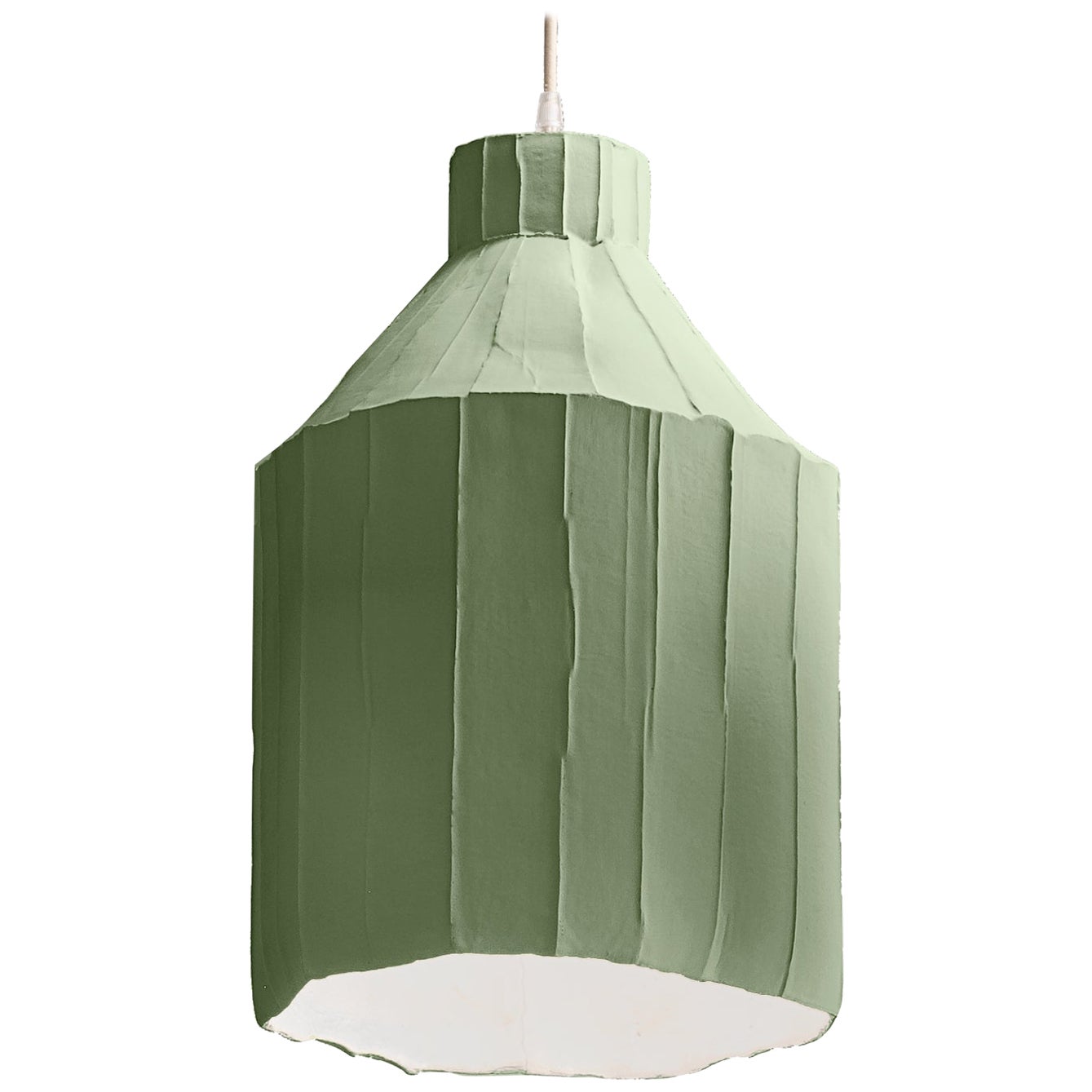 Lampe SUFI contemporaine en céramique vert sauge texturé Corteccia en vente