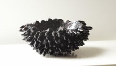 Contemporary Ceramic Sculptural Black Bowl 'Obsidian' by Lana Kova