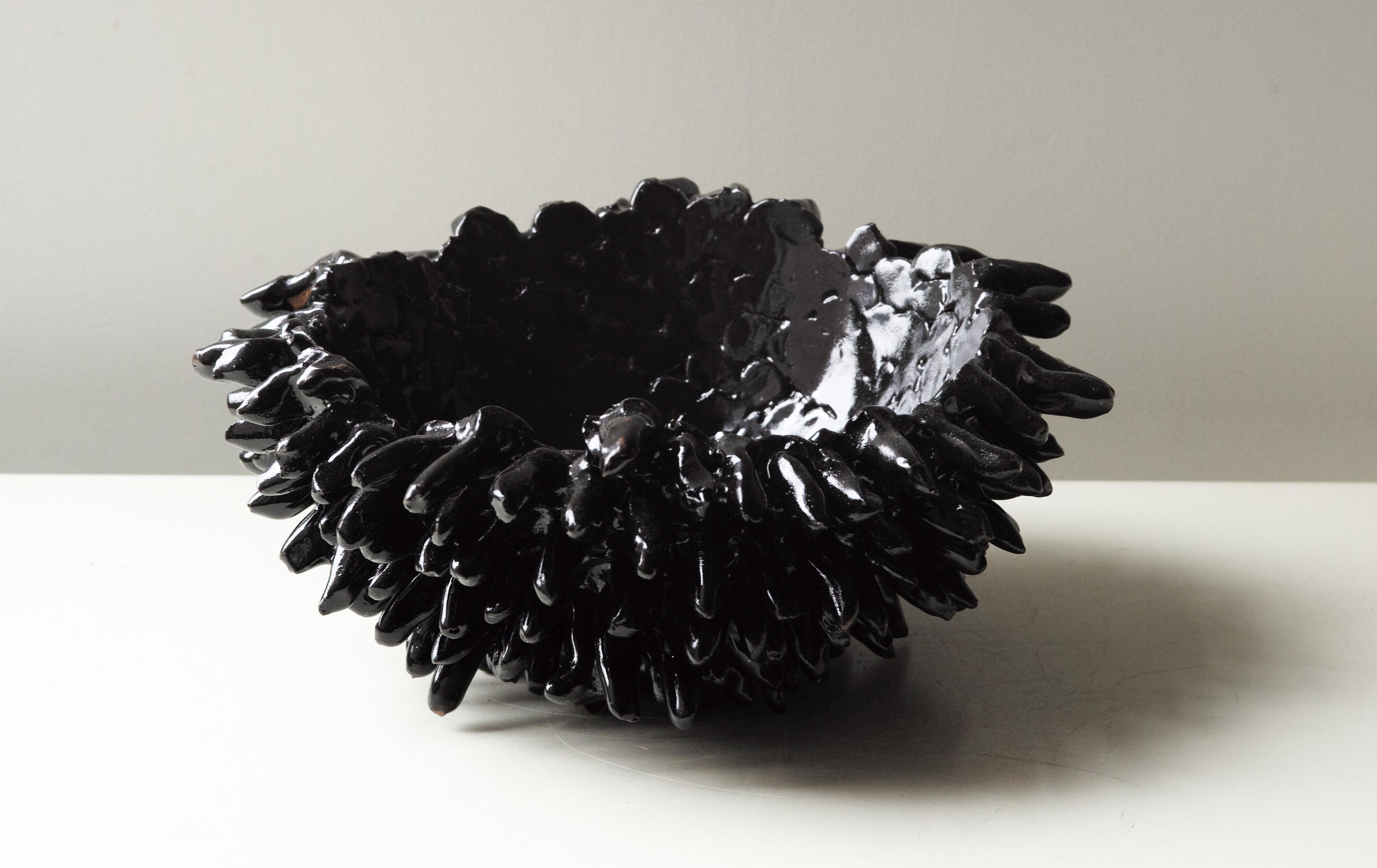 Modern Contemporary Ceramic Sculptural Black Bowl 'Obsidian' by Lana Kova